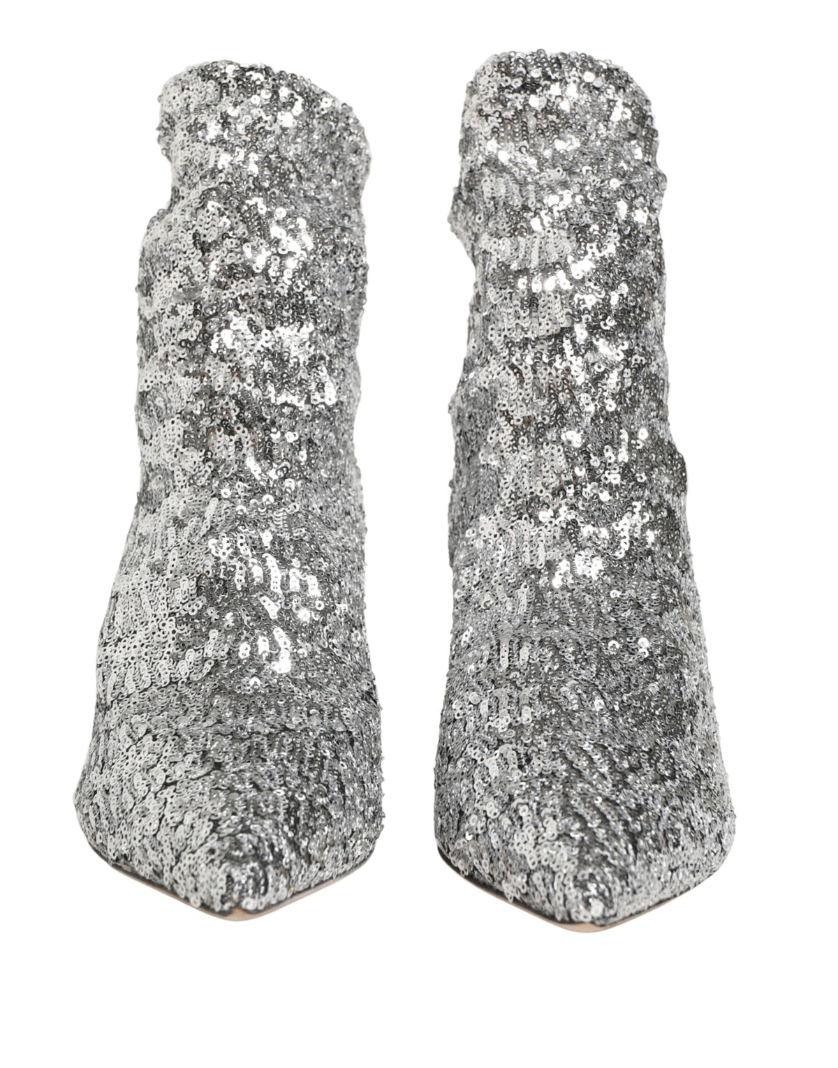 Dolce & Gabbana Kurze Stiefel mit silbernen Pailletten und Stretch-Anteil