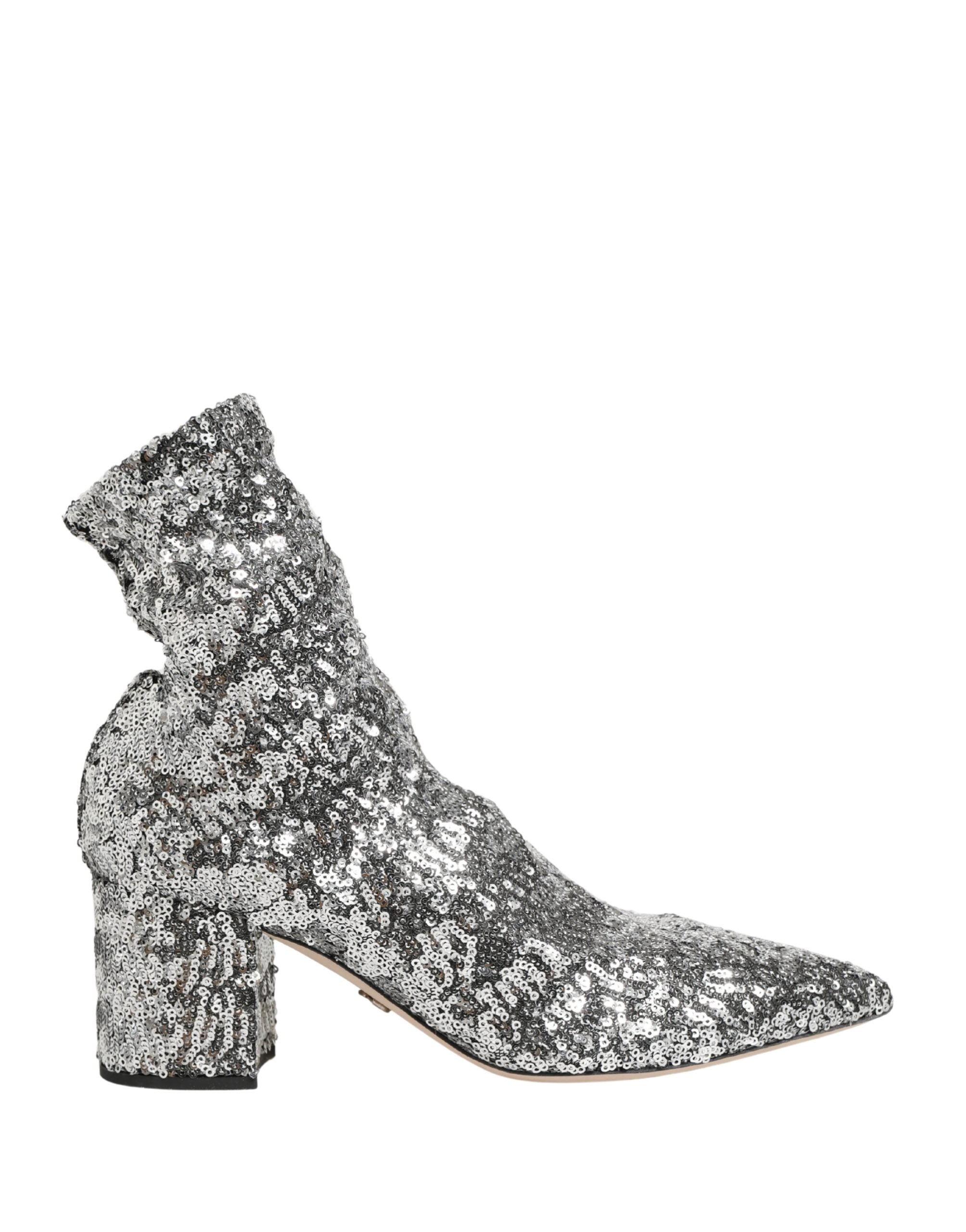 Dolce & Gabbana Kurze Stiefel mit silbernen Pailletten und Stretch-Anteil