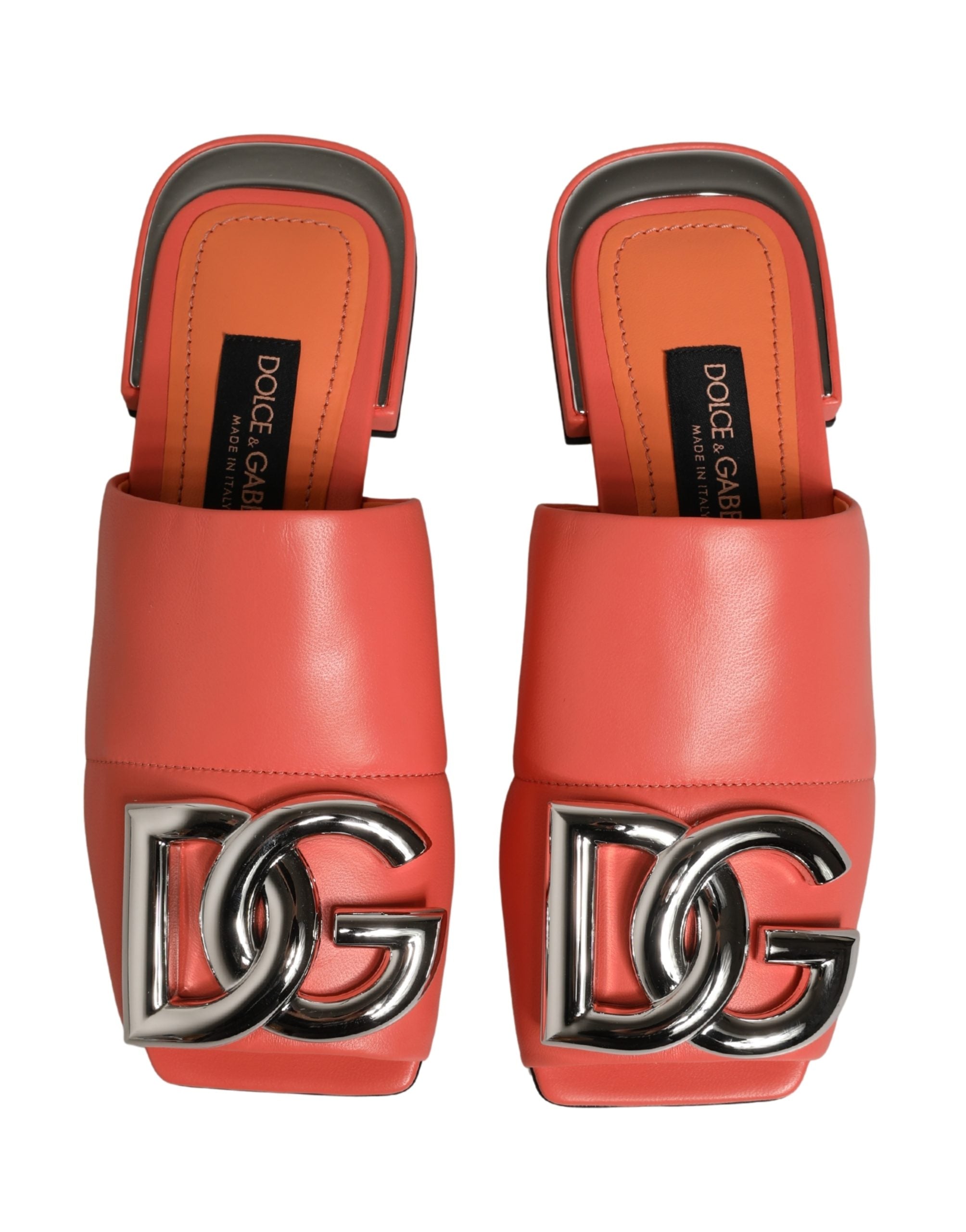 Dolce & Gabbana Orange DG Logo Leder Pantoletten Sandalen Schuhe