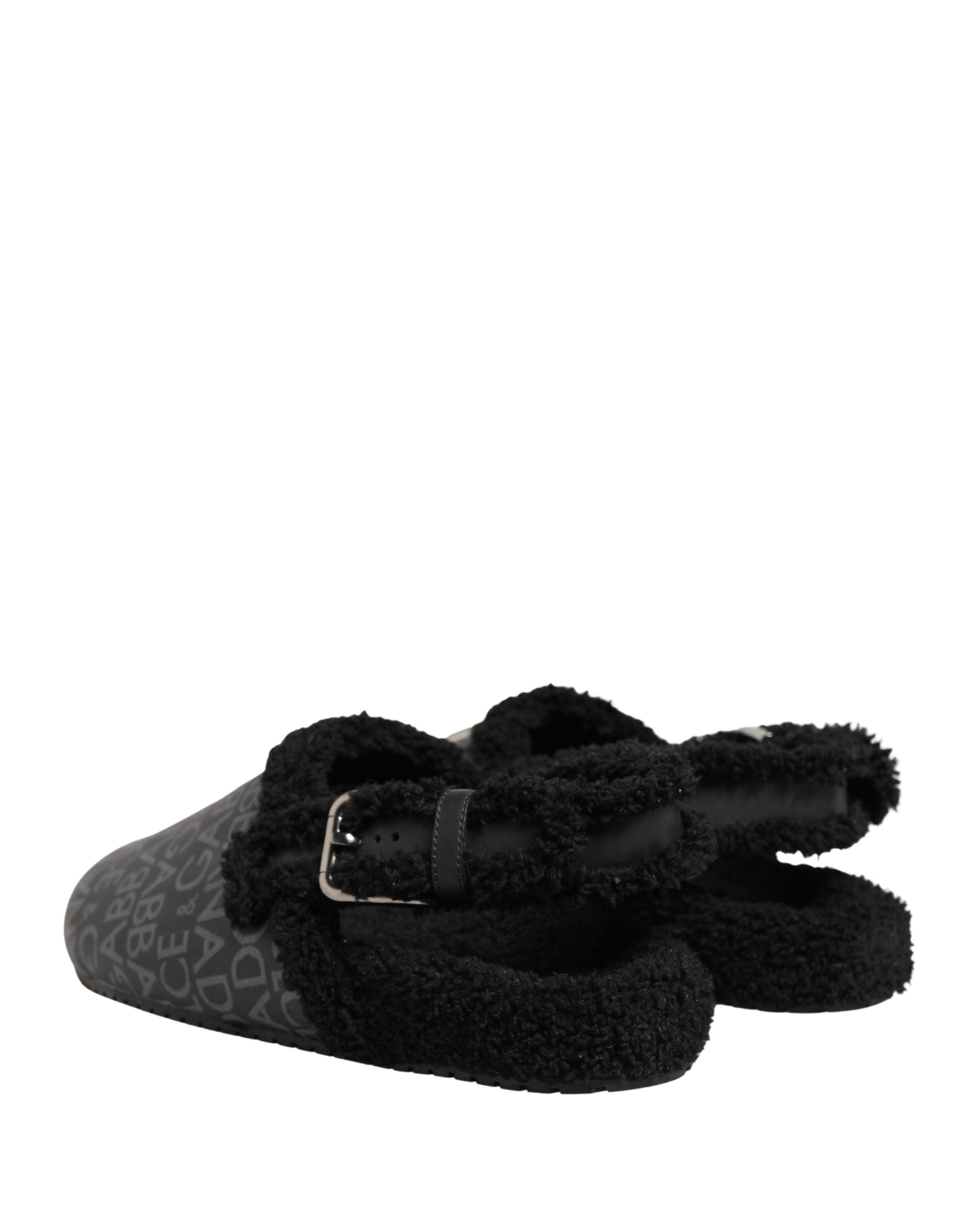 Dolce & Gabbana Graue Kunstpelz Jacquard Mules Sandalen Schuhe