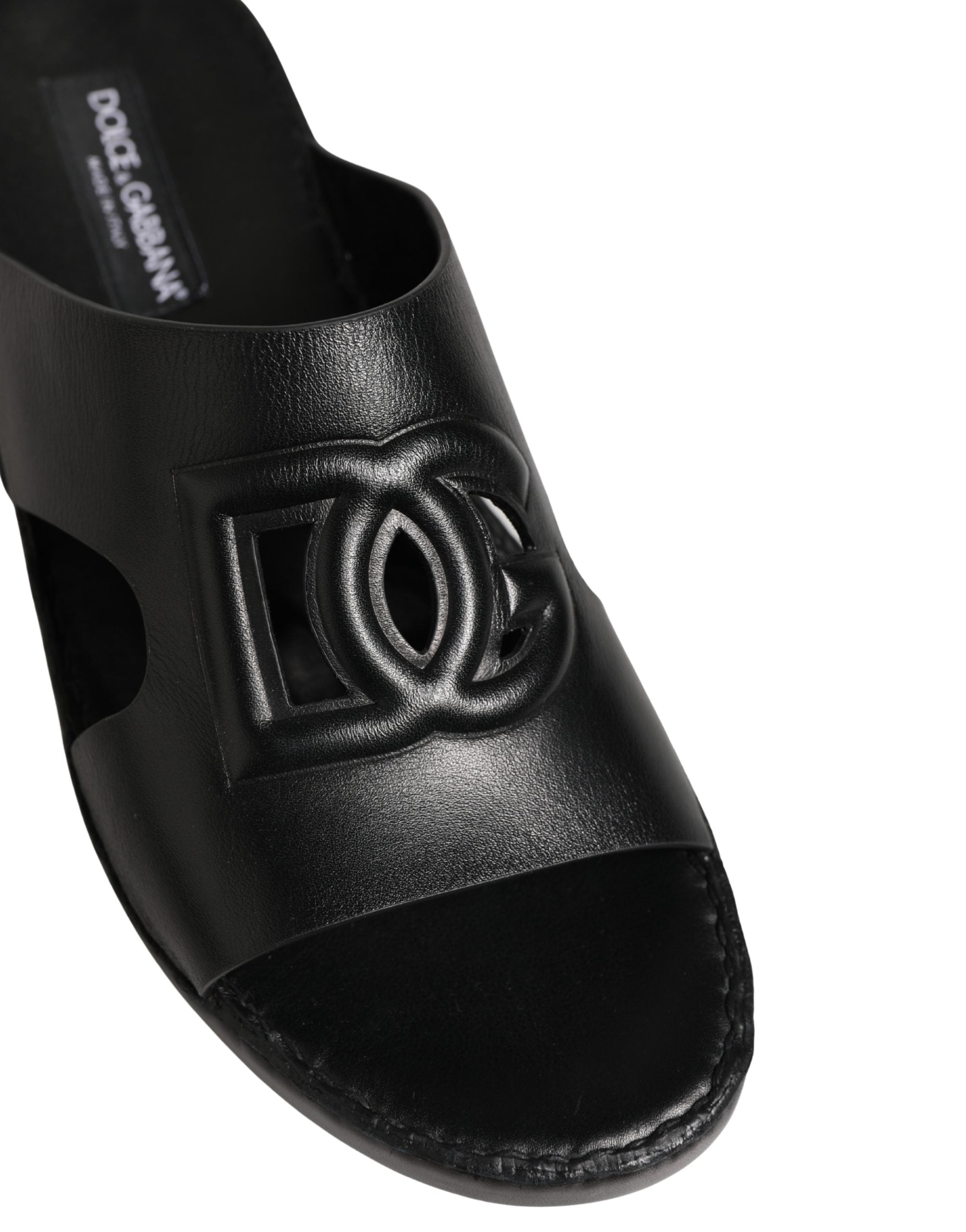 Dolce & Gabbana Schwarze Leder-Sandalen mit DG-Logo-Cutout