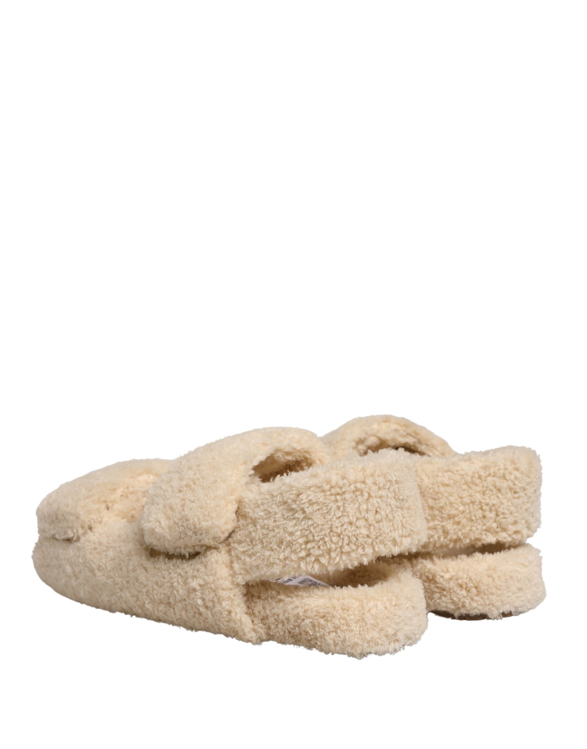 Dolce & Gabbana Beige Faux Fur Slides Herren Pantoletten Schuhe