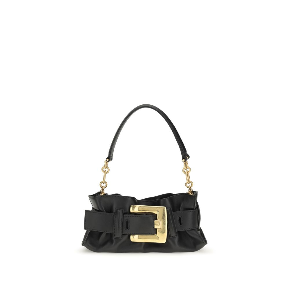 Balmain Schwarze Bos Taurus Kalbsleder Schultertasche