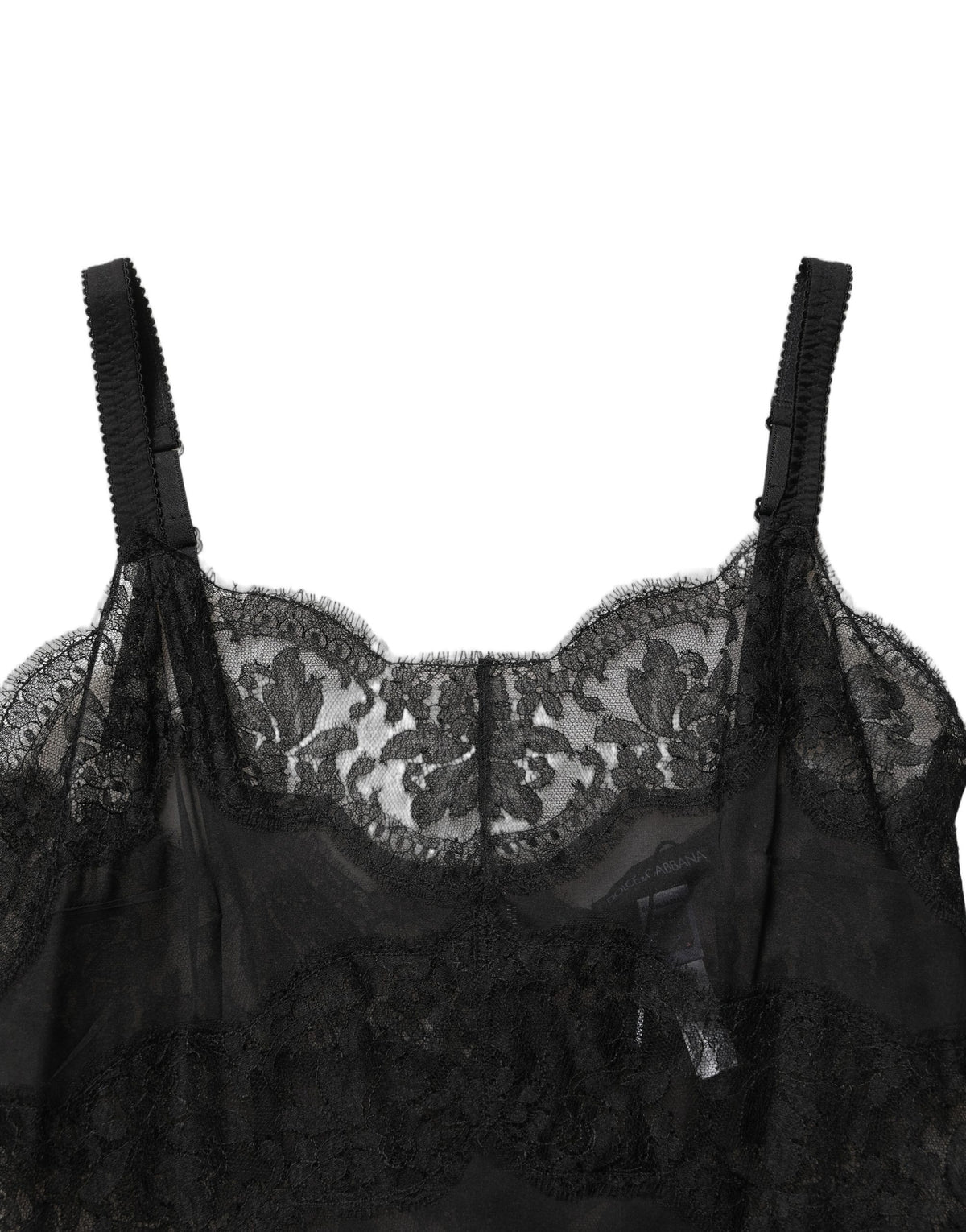 Dolce & Gabbana Schwarzes Seiden-Spitzen-Chemise-Nachthemd