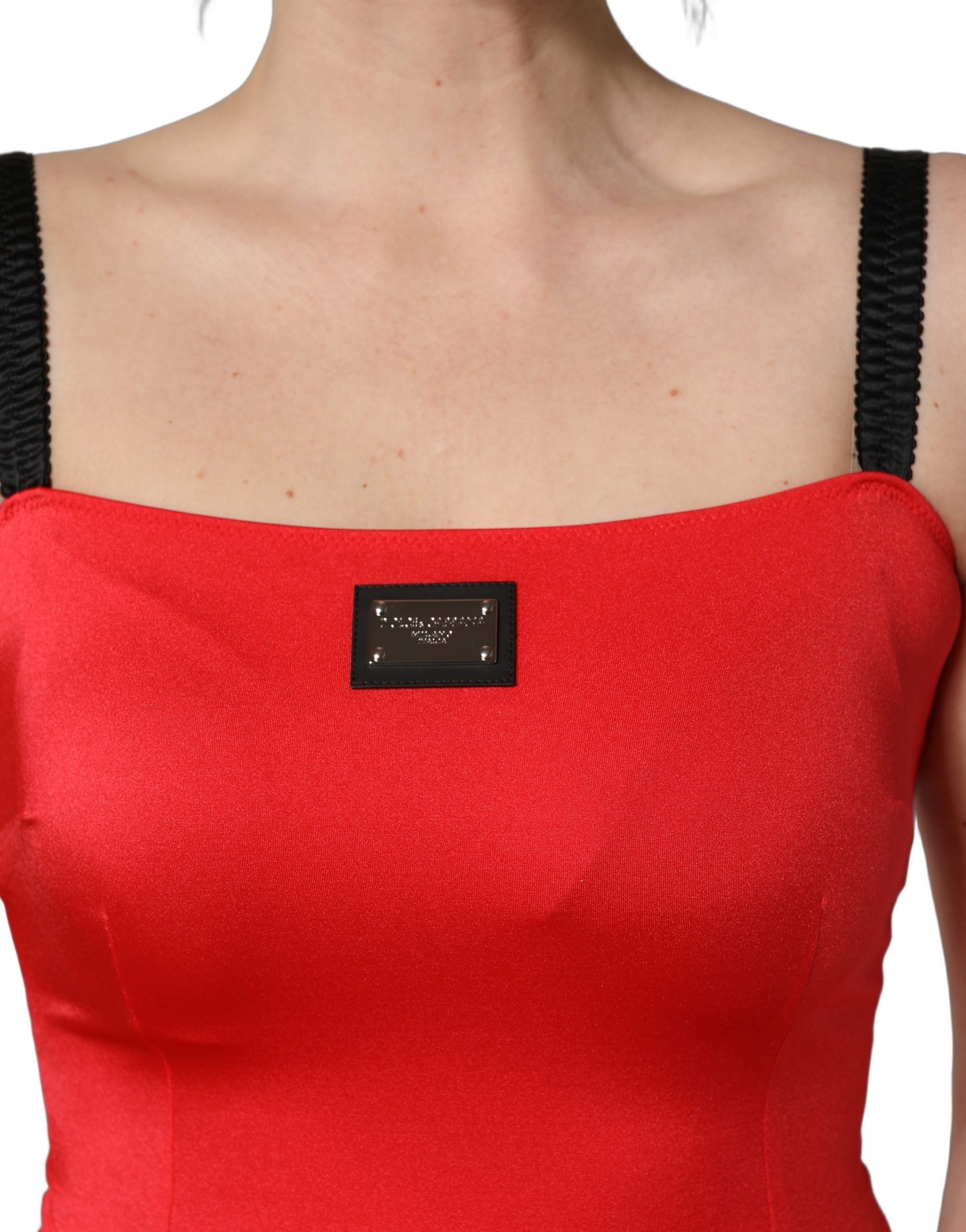 Dolce & Gabbana Rotes Mini-Kleid aus Nylon-Cady ohne Ärmel
