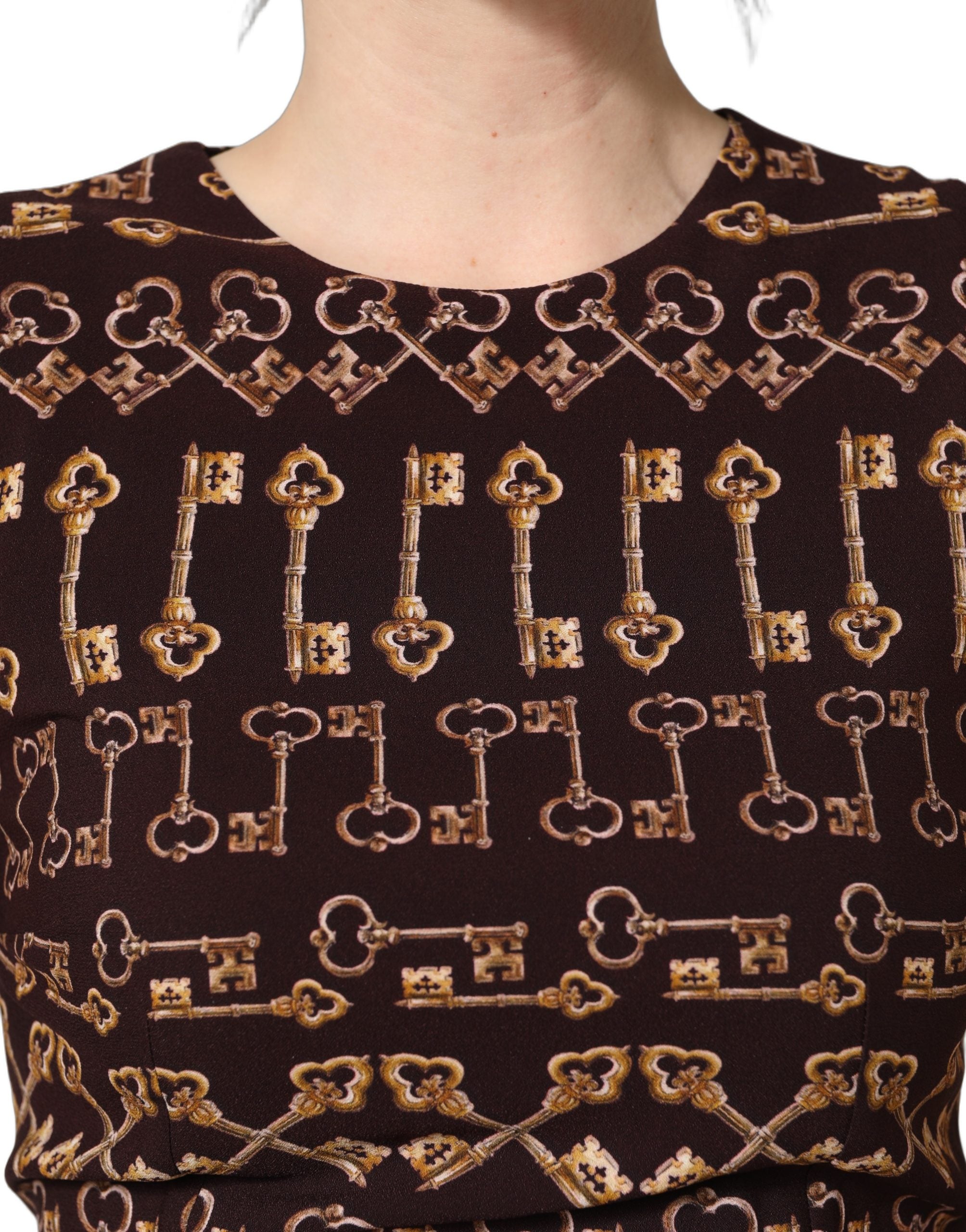 Dolce & Gabbana Braunes Etuikleid mit Schlüsseldruck, knielang