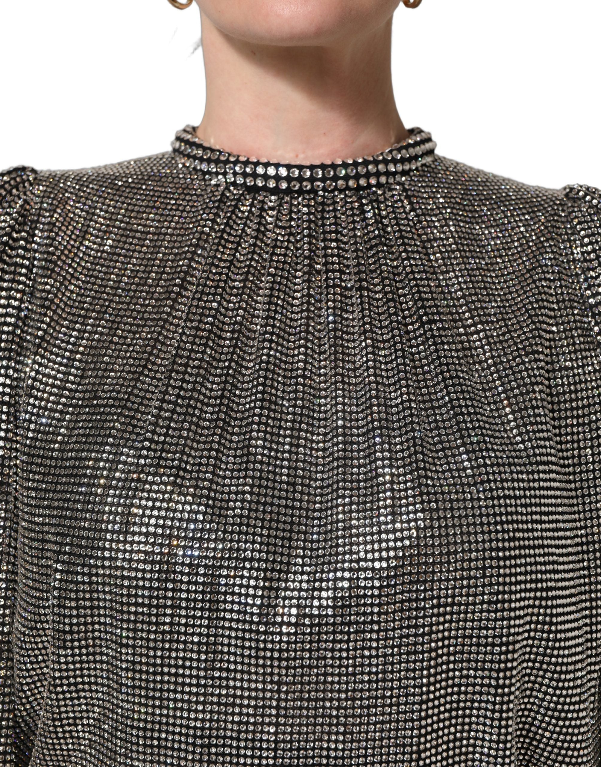 Dolce & Gabbana Bodysuit-Minikleid mit langen Ärmeln und silbernen Strasssteinen