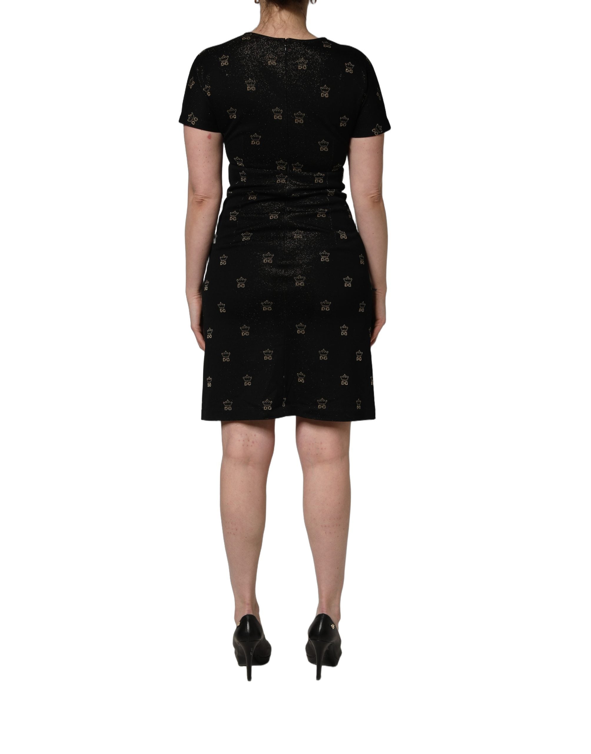 Dolce & Gabbana Schwarzes Etuikleid mit kurzen Ärmeln und DG-Krone