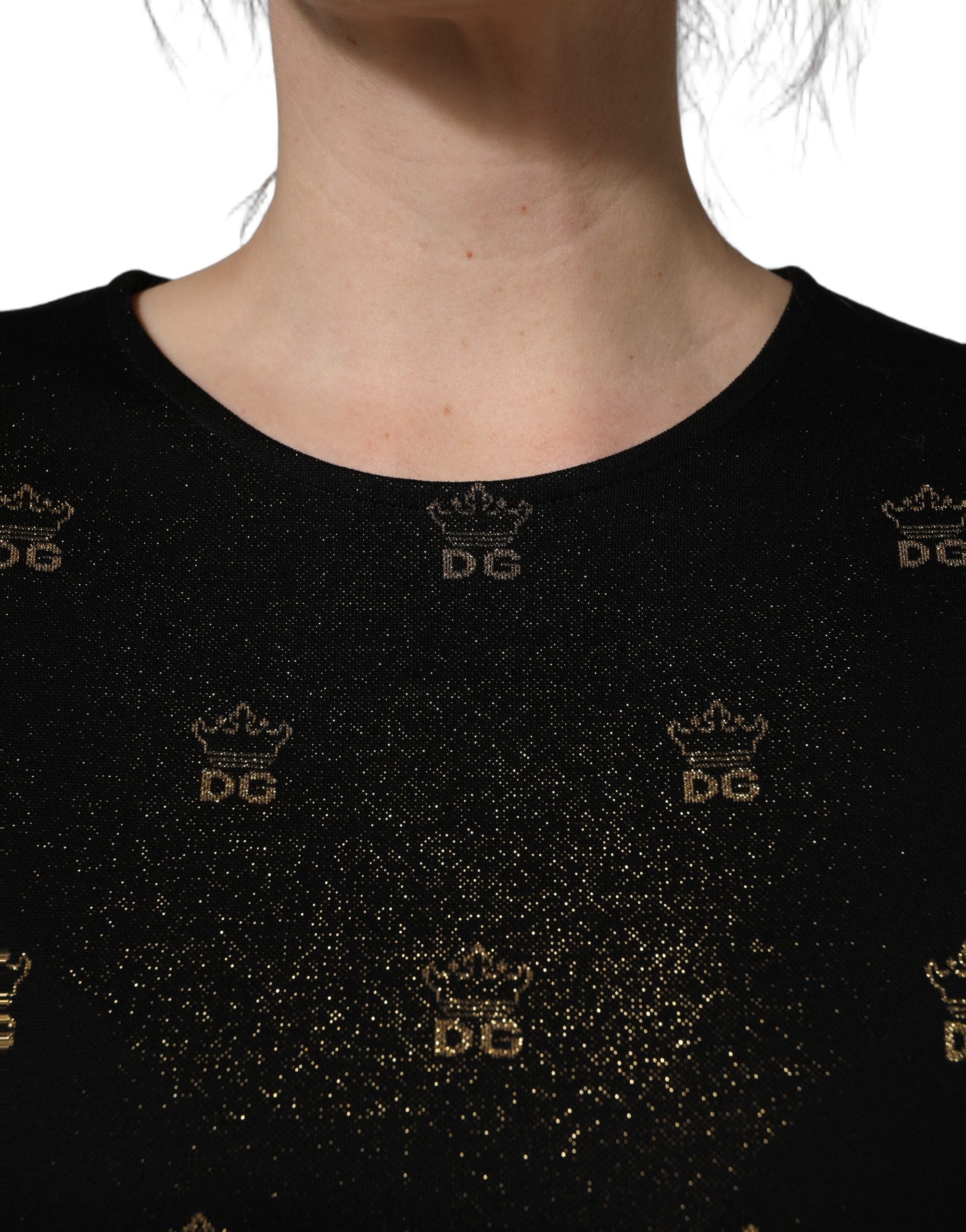 Dolce & Gabbana Schwarzes Etuikleid mit kurzen Ärmeln und DG-Krone