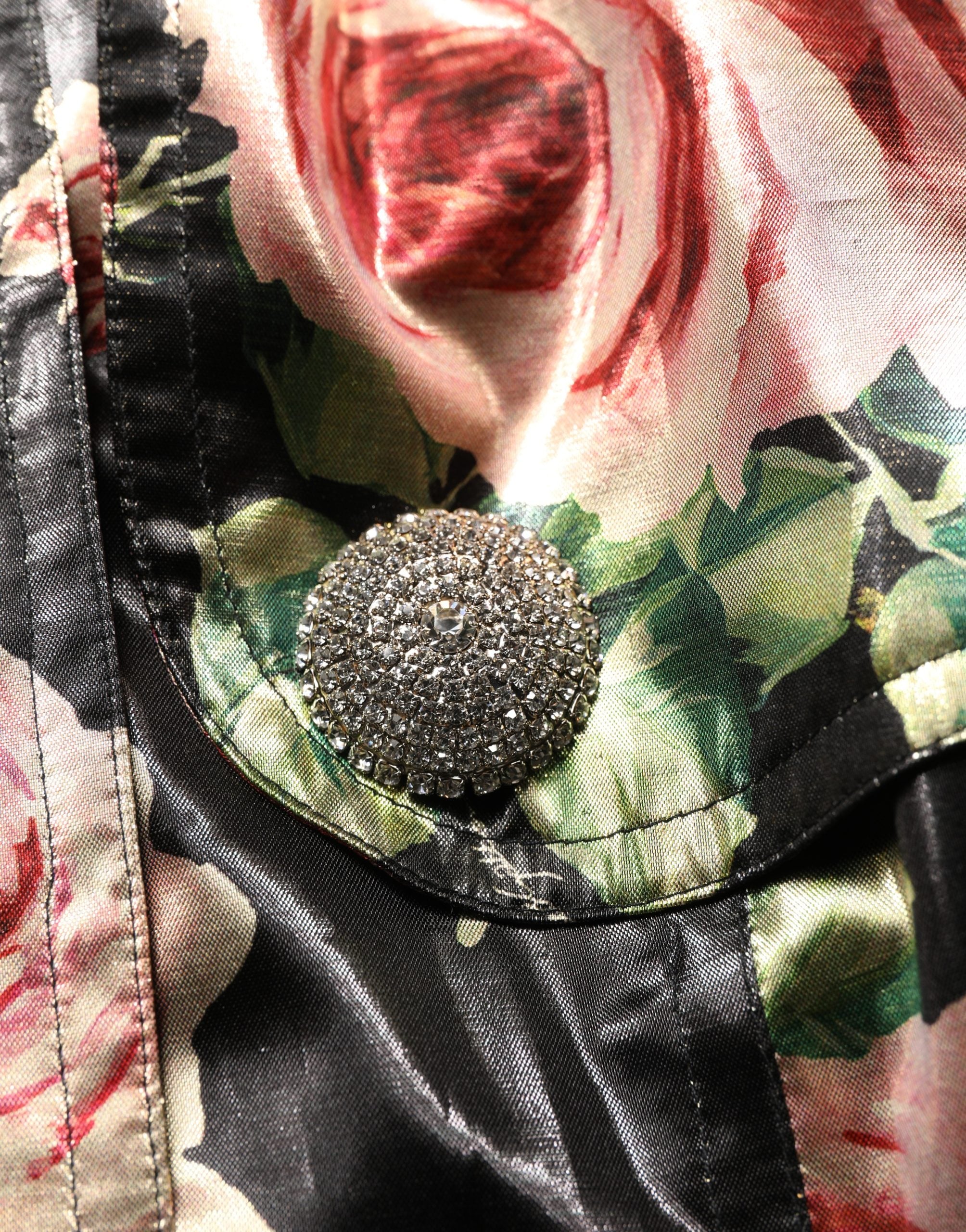 Dolce & Gabbana Schwarzer Trenchcoat mit Gürtel und Blumenmuster aus Polyester