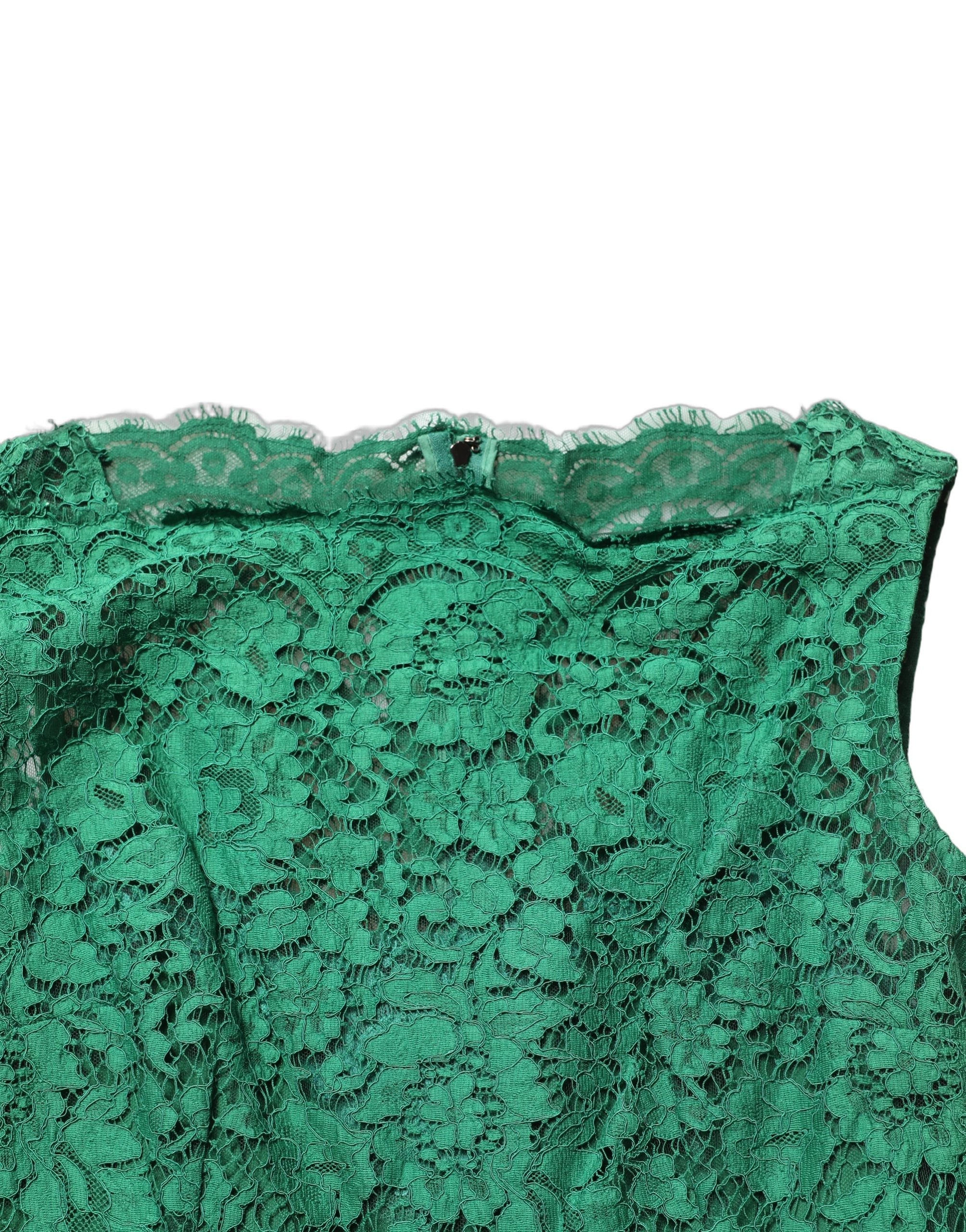 Dolce & Gabbana Grünes ärmelloses Midikleid aus Baumwolle mit Blumen-Spitze