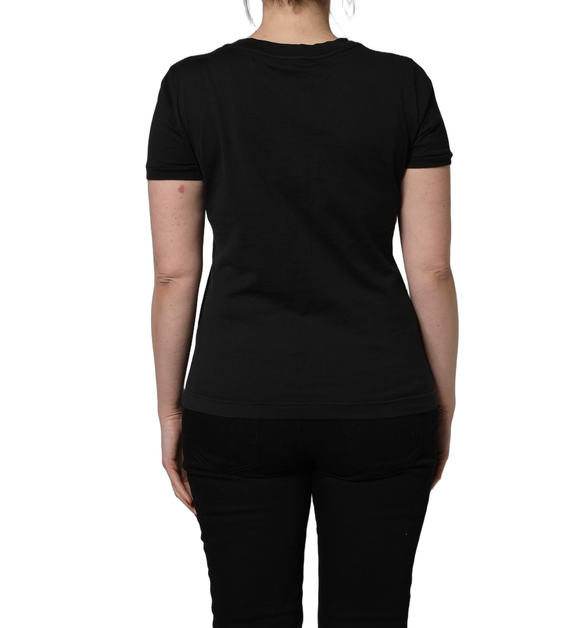 Dolce & Gabbana Schwarzes Kurzarm-Rundhals-T-Shirt aus Baumwolle