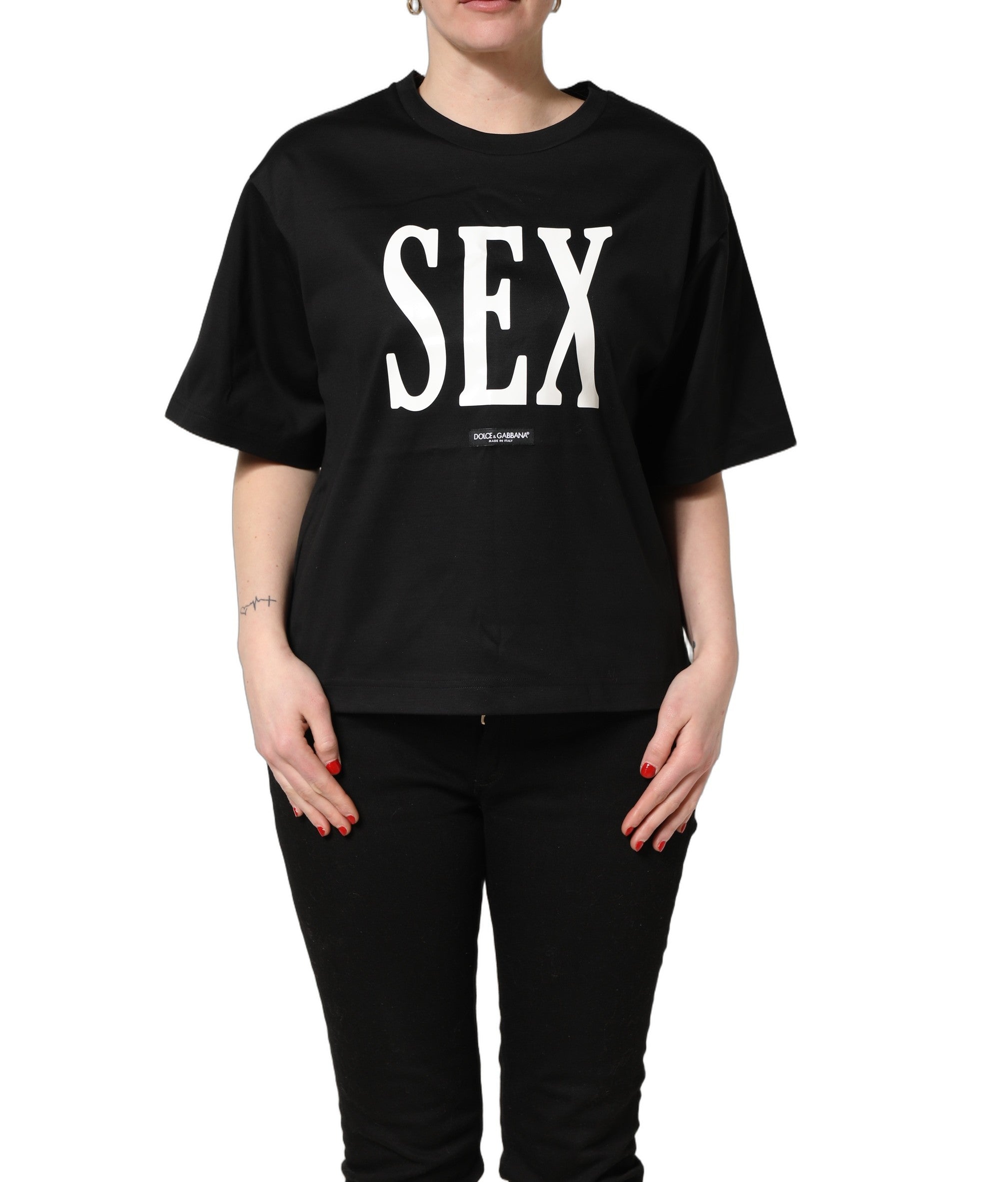Dolce & Gabbana Schwarzes Jersey-T-Shirt mit Grafikprint und Rundhalsausschnitt