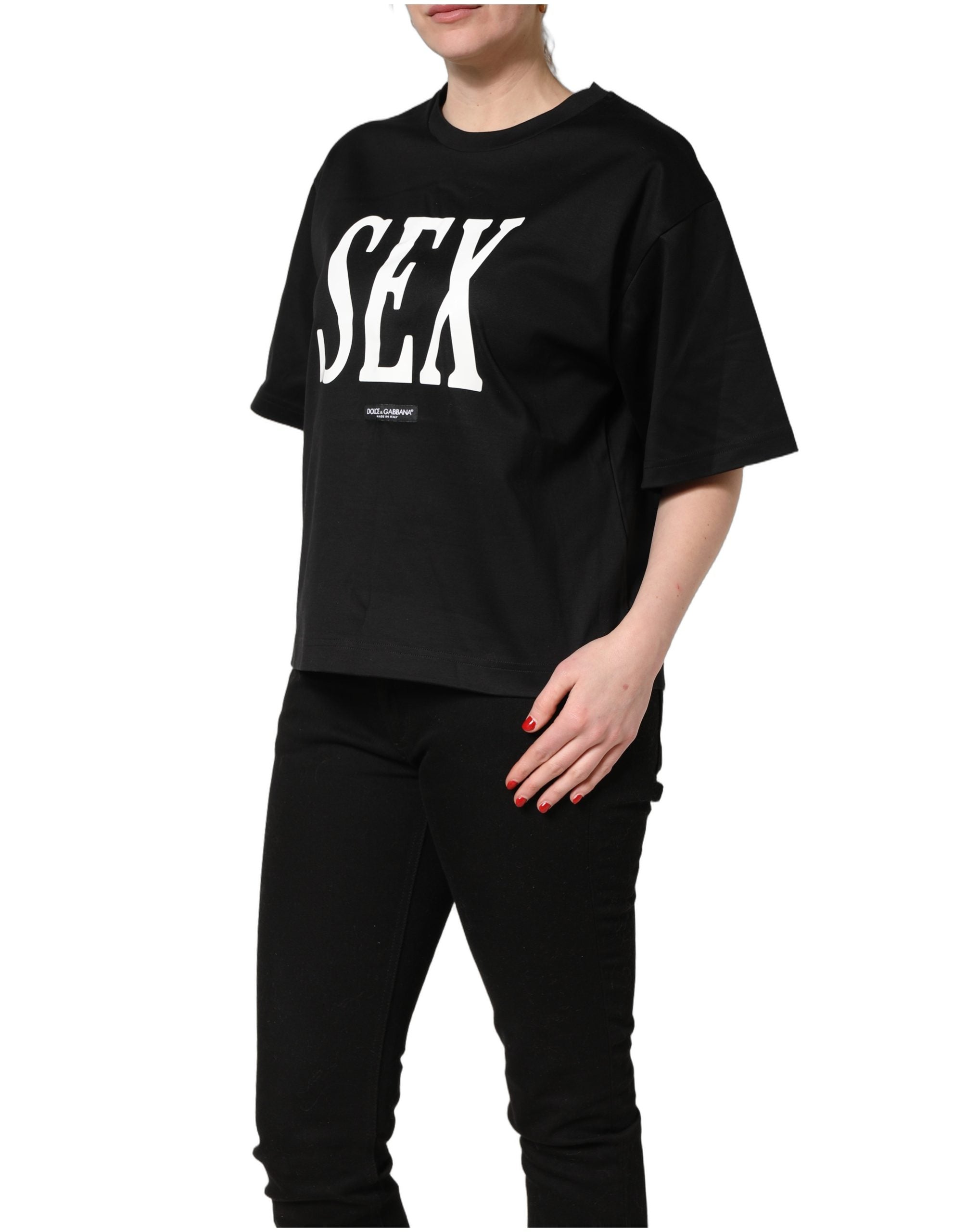 Dolce & Gabbana Schwarzes Jersey-T-Shirt mit Grafikprint und Rundhalsausschnitt