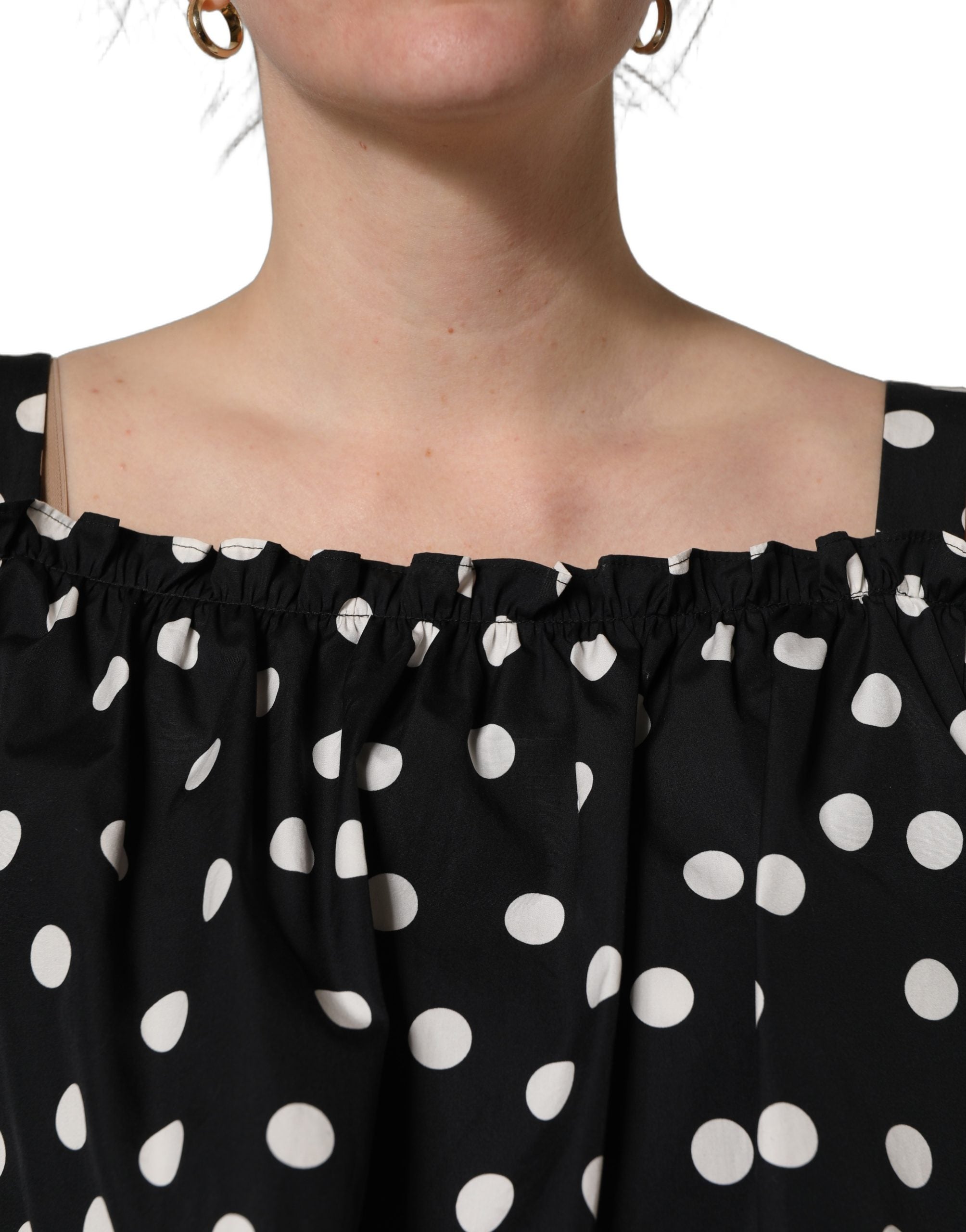 Dolce & Gabbana Schwarzes Off-Shoulder-Oberteil mit weißen Polka Dots