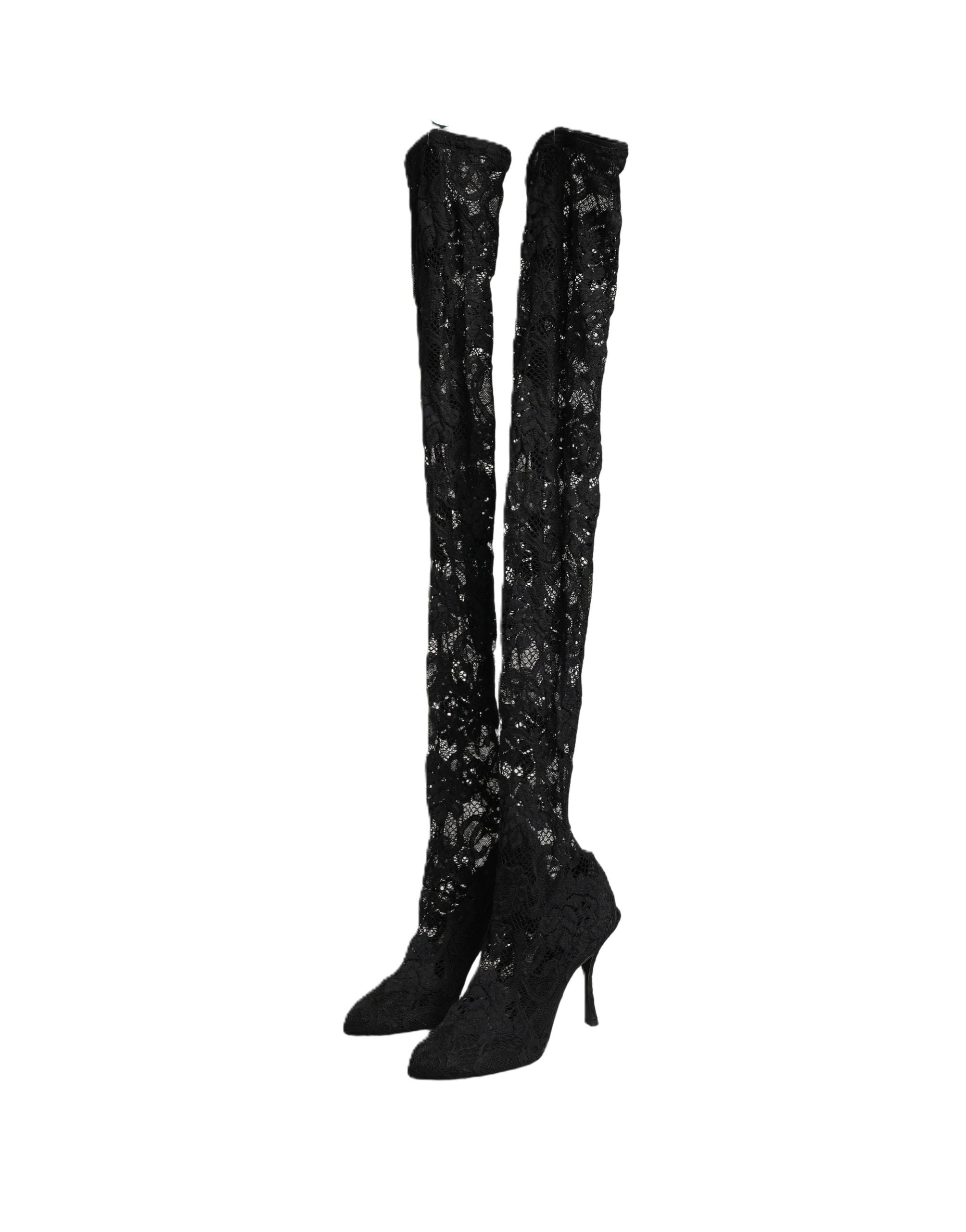 Dolce & Gabbana Schwarze Taormina Spitzen-Sockenstiefel Pumps