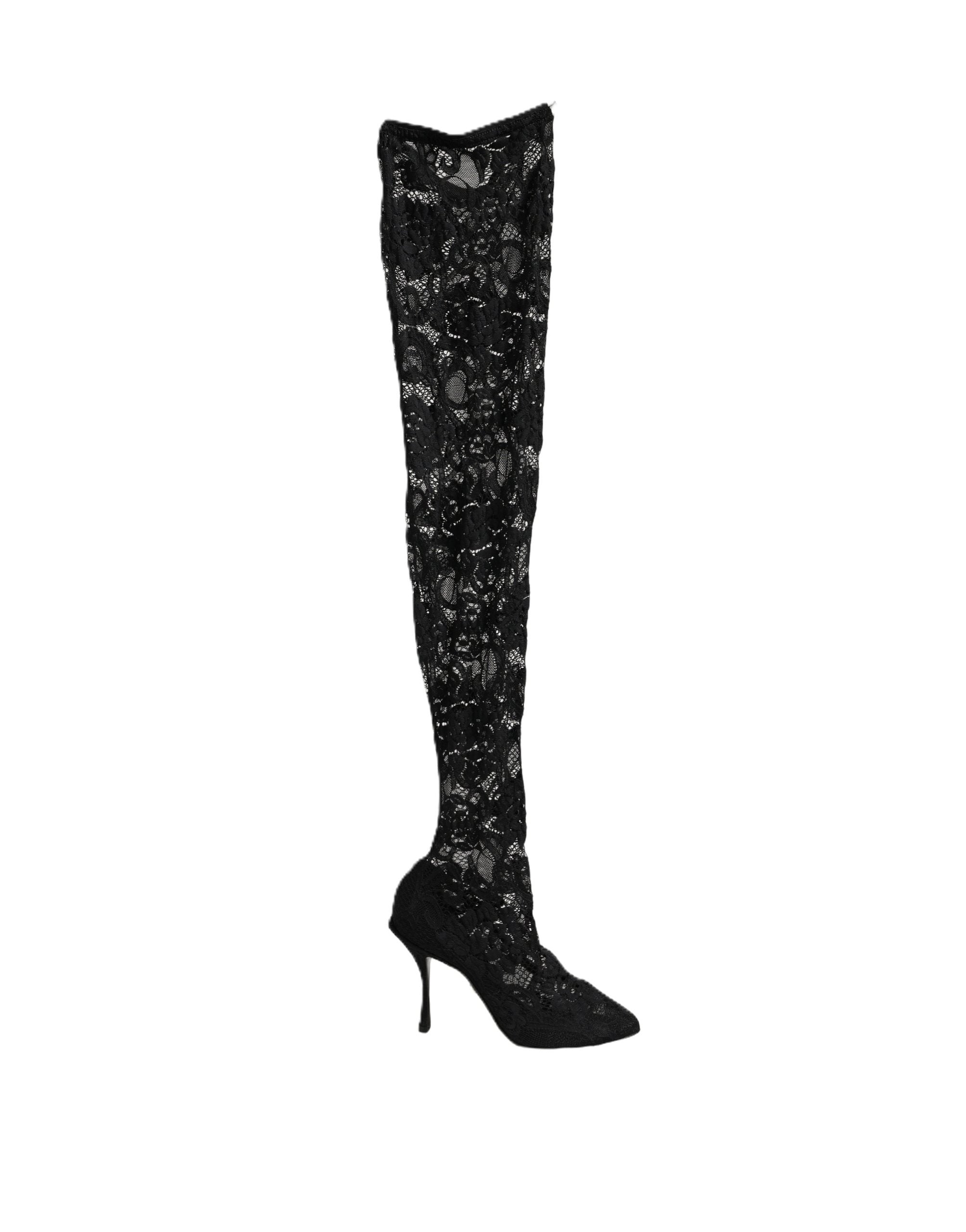Dolce & Gabbana Schwarze Taormina Spitzen-Sockenstiefel Pumps