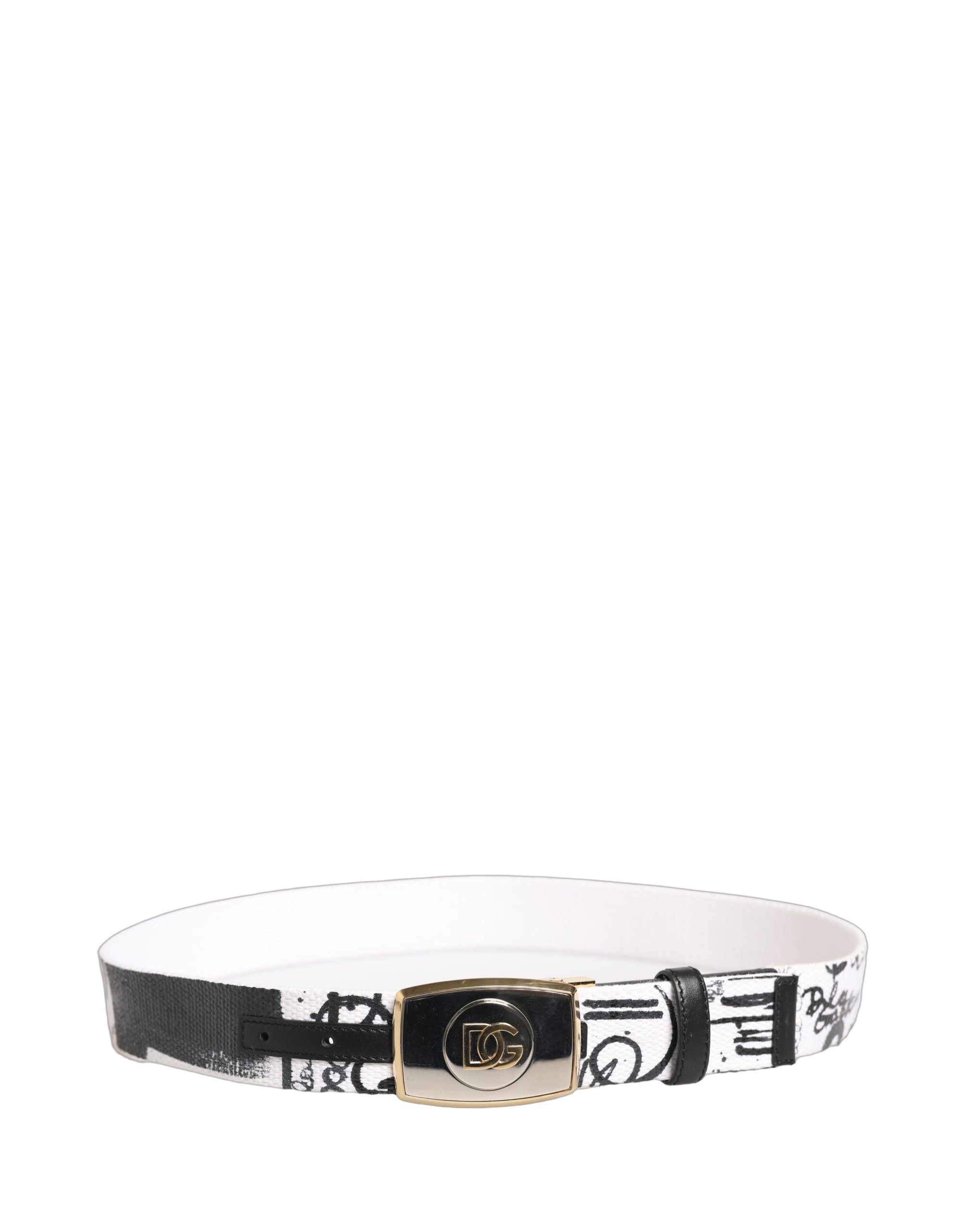Dolce & Gabbana Weißer Gürtel mit Graffiti-Print und goldener Metallschnalle