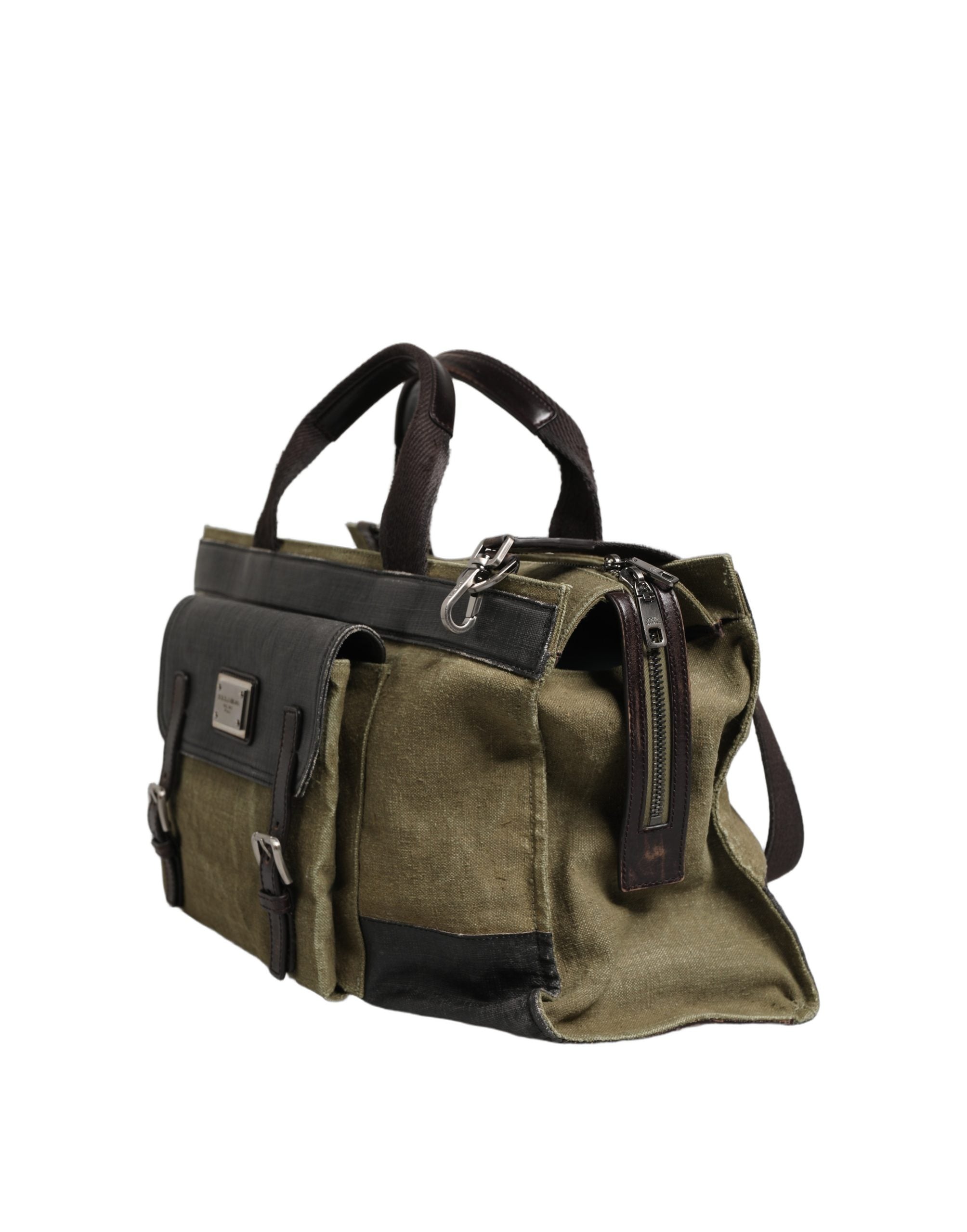 Dolce & Gabbana Militärgrüne zweifarbige Tote Reisetasche Schultertasche