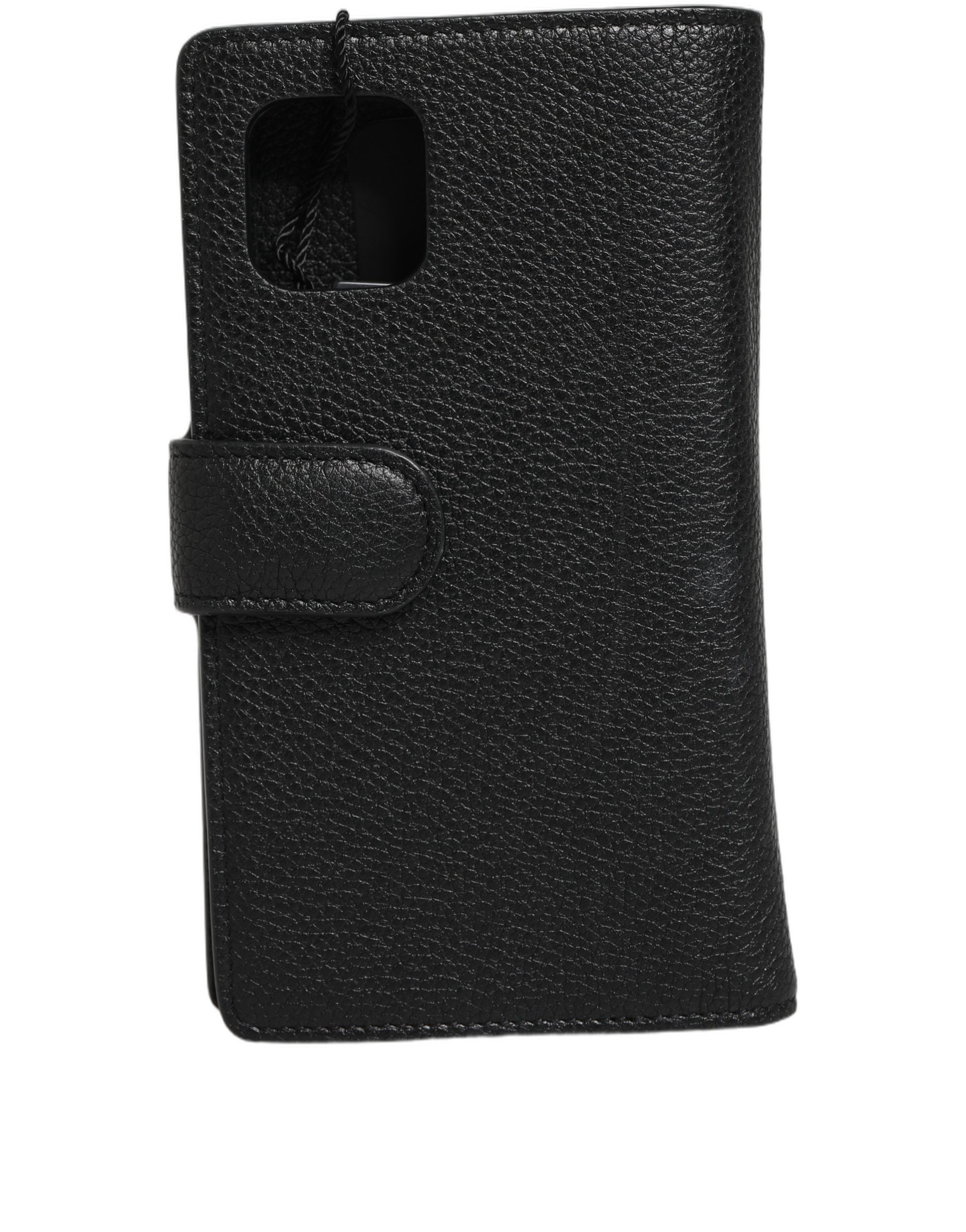 Dolce & Gabbana Case Flip Cover Schwarz Kalbsleder iPhone 11 Pro Handyhülle