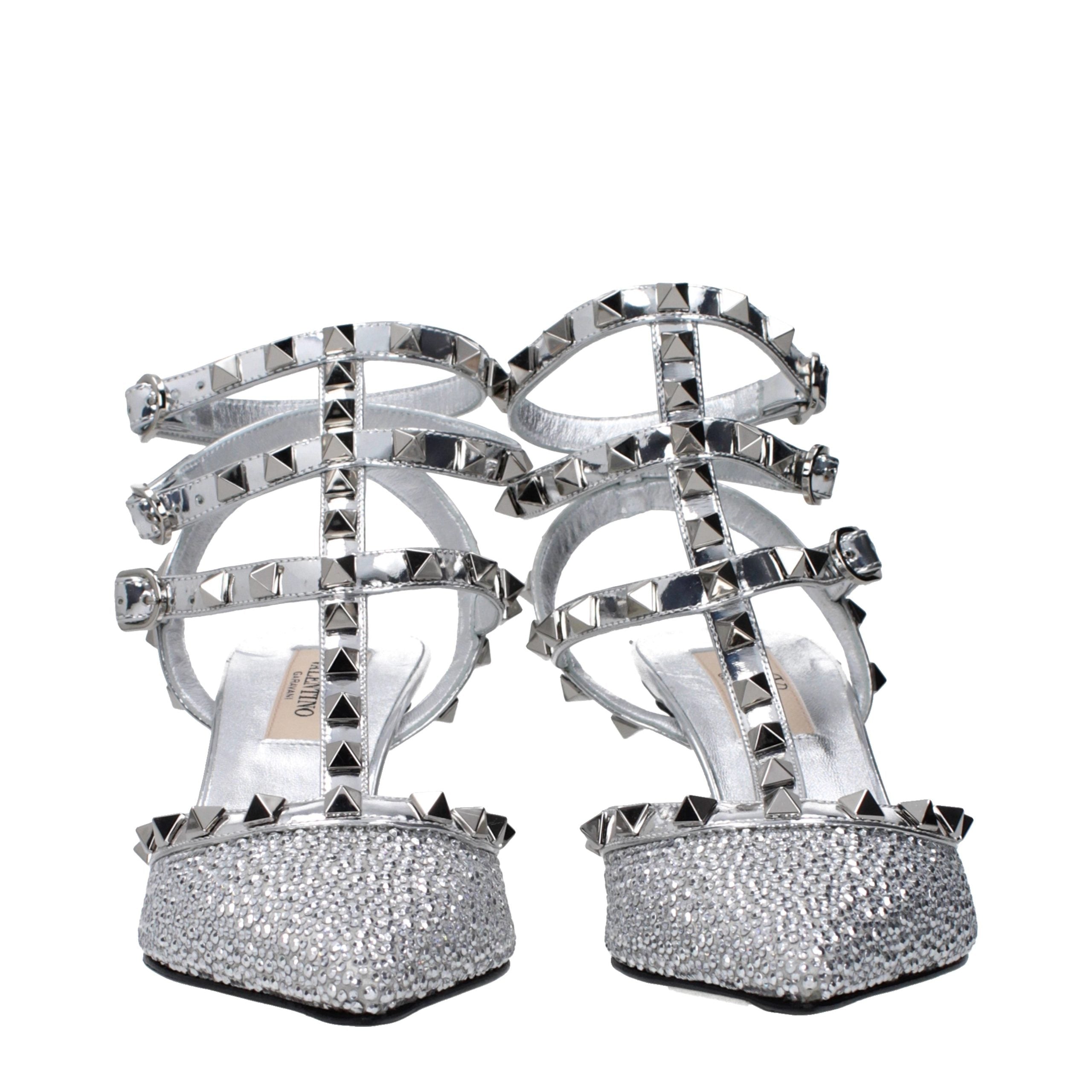 Valentino Garavani Graue Sandalen mit Stiletto-Absatz aus Leder