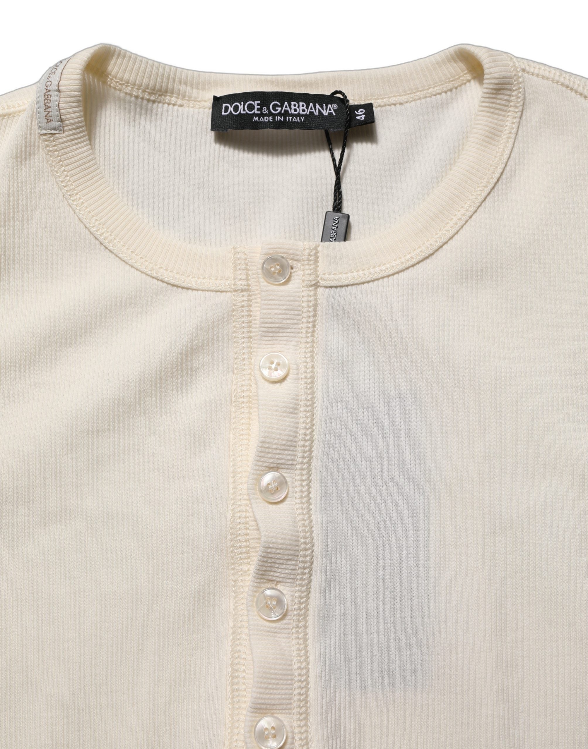 Dolce & Gabbana Weißer Henley-Pullover mit langen Ärmeln