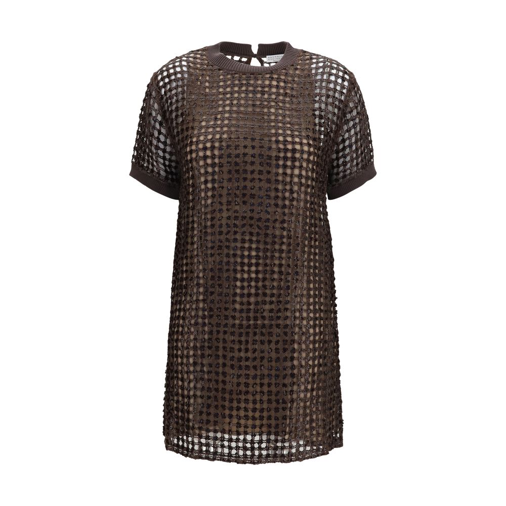 Brunello Cucinelli Braunes Seiden-Cocktailkleid
