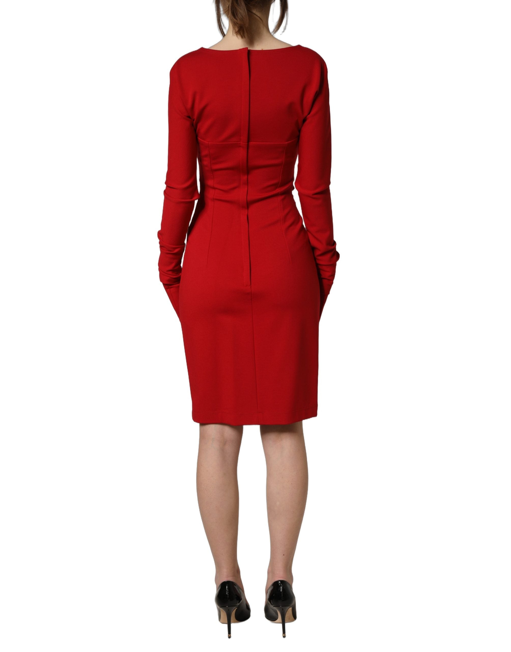Dolce & Gabbana Rotes Cut-Out Bodycon-Kleid mit langen Ärmeln und Handschuhen