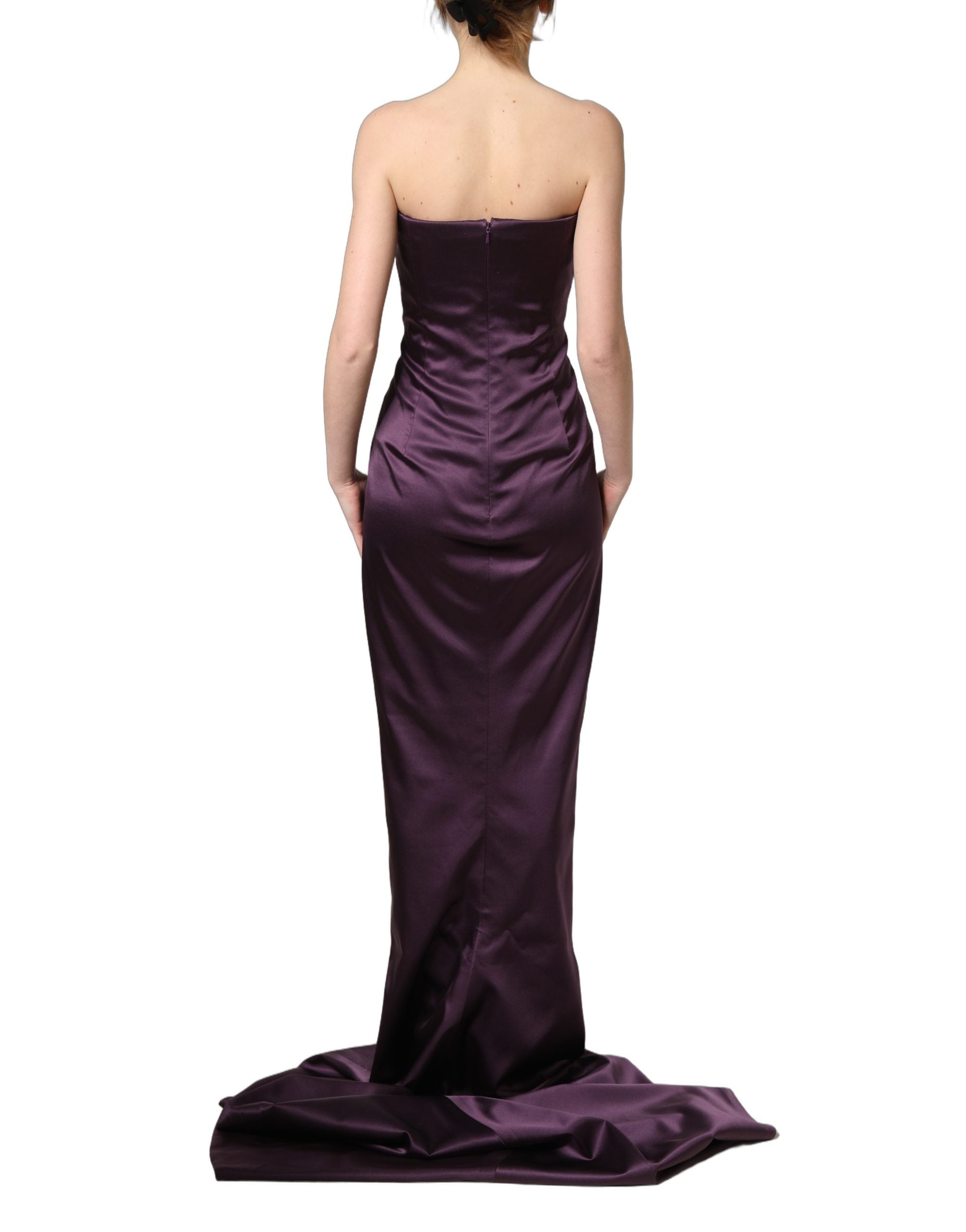 Dolce & Gabbana Lila Seiden-Abendkleid mit Kristallen und Trägern, bodenlang