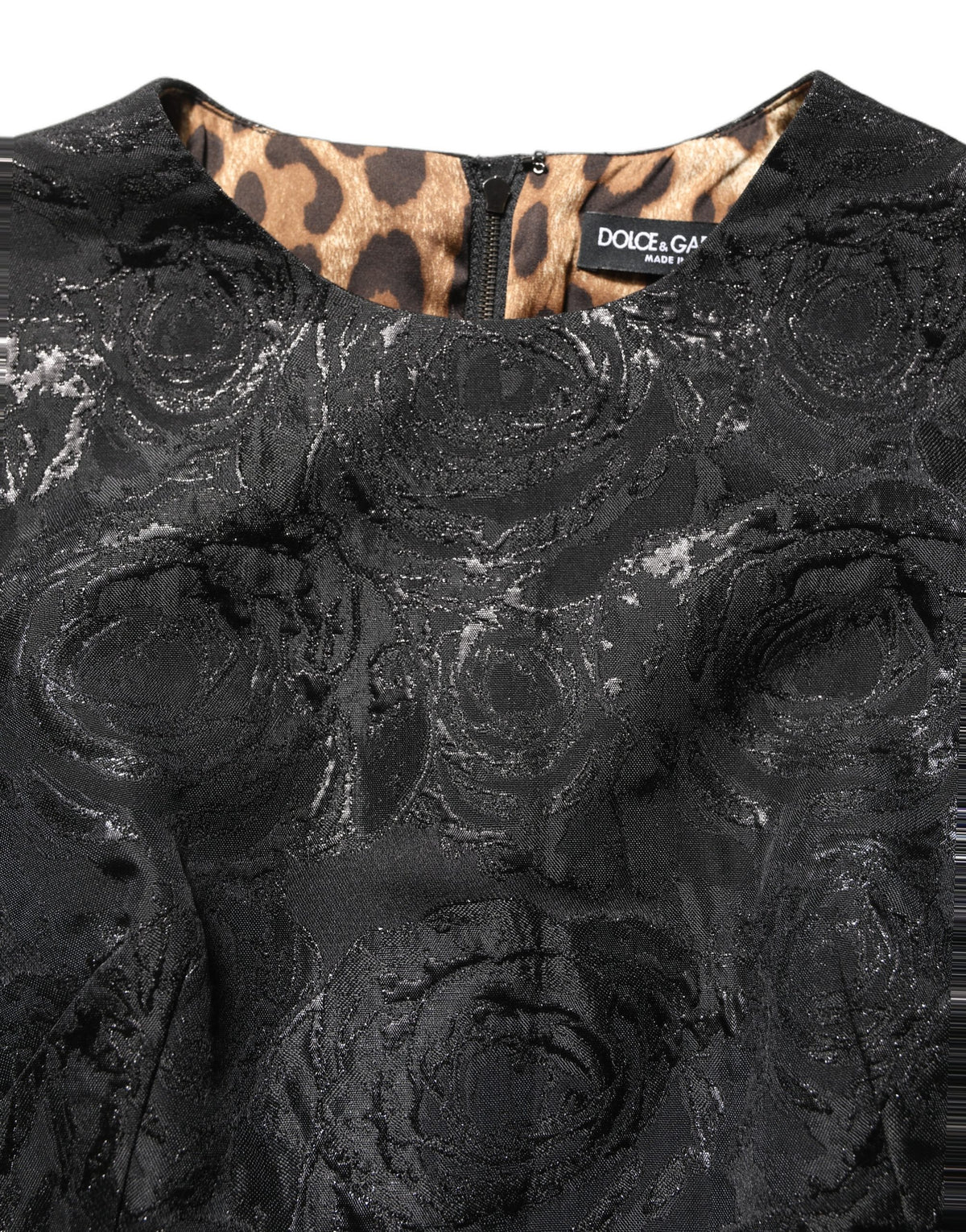 Dolce & Gabbana Schwarzes A-Linien-Kleid mit Blumenjacquard-Muster
