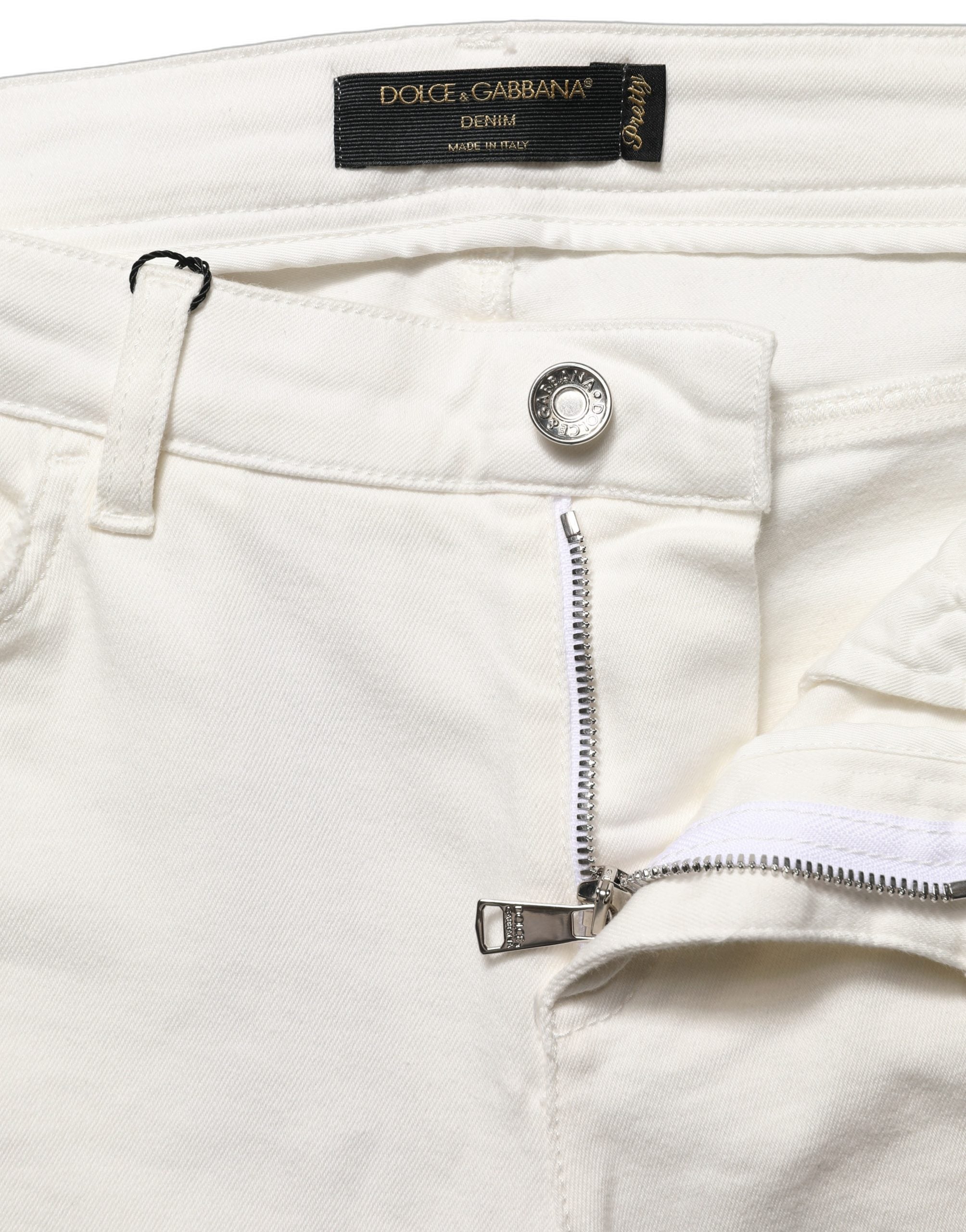 Dolce & Gabbana Weiße Skinny-Jeans aus Baumwoll-Denim mit Destroyed-Effekt