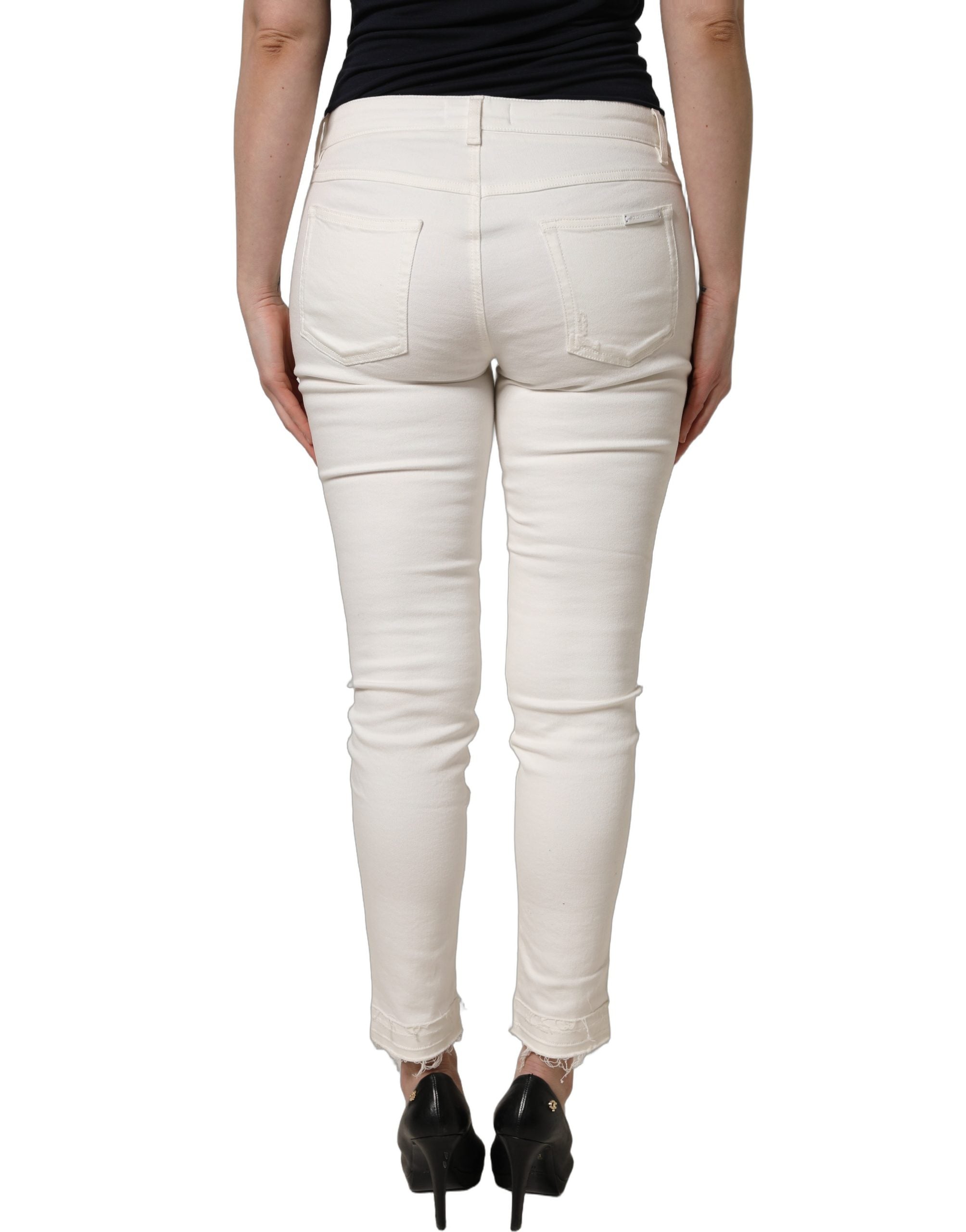 Dolce & Gabbana Weiße Skinny-Jeans aus Baumwoll-Denim mit Destroyed-Effekt