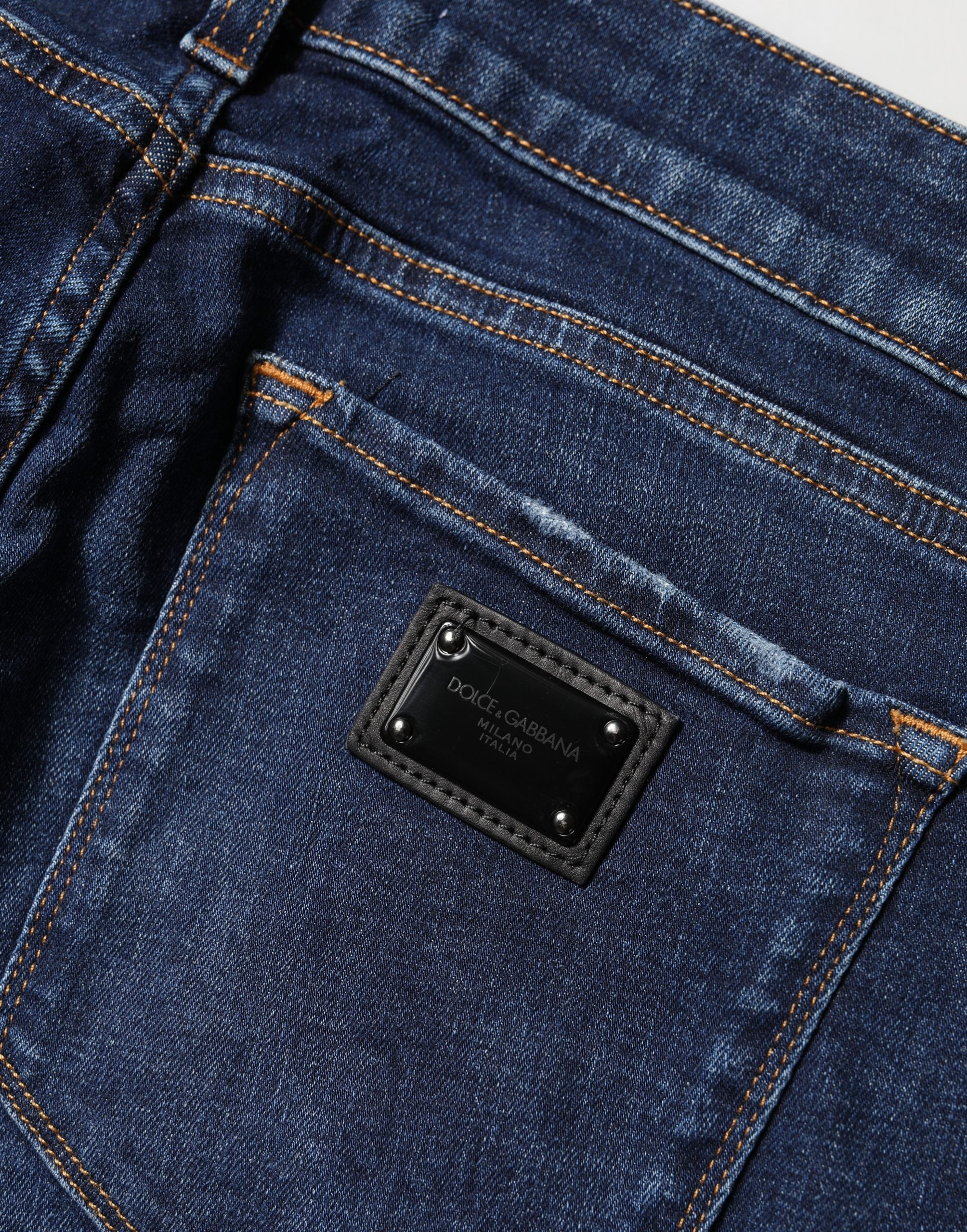 Dolce & Gabbana Blaue Skinny Jeans aus Baumwolldenim mit Destroyed-Effekt