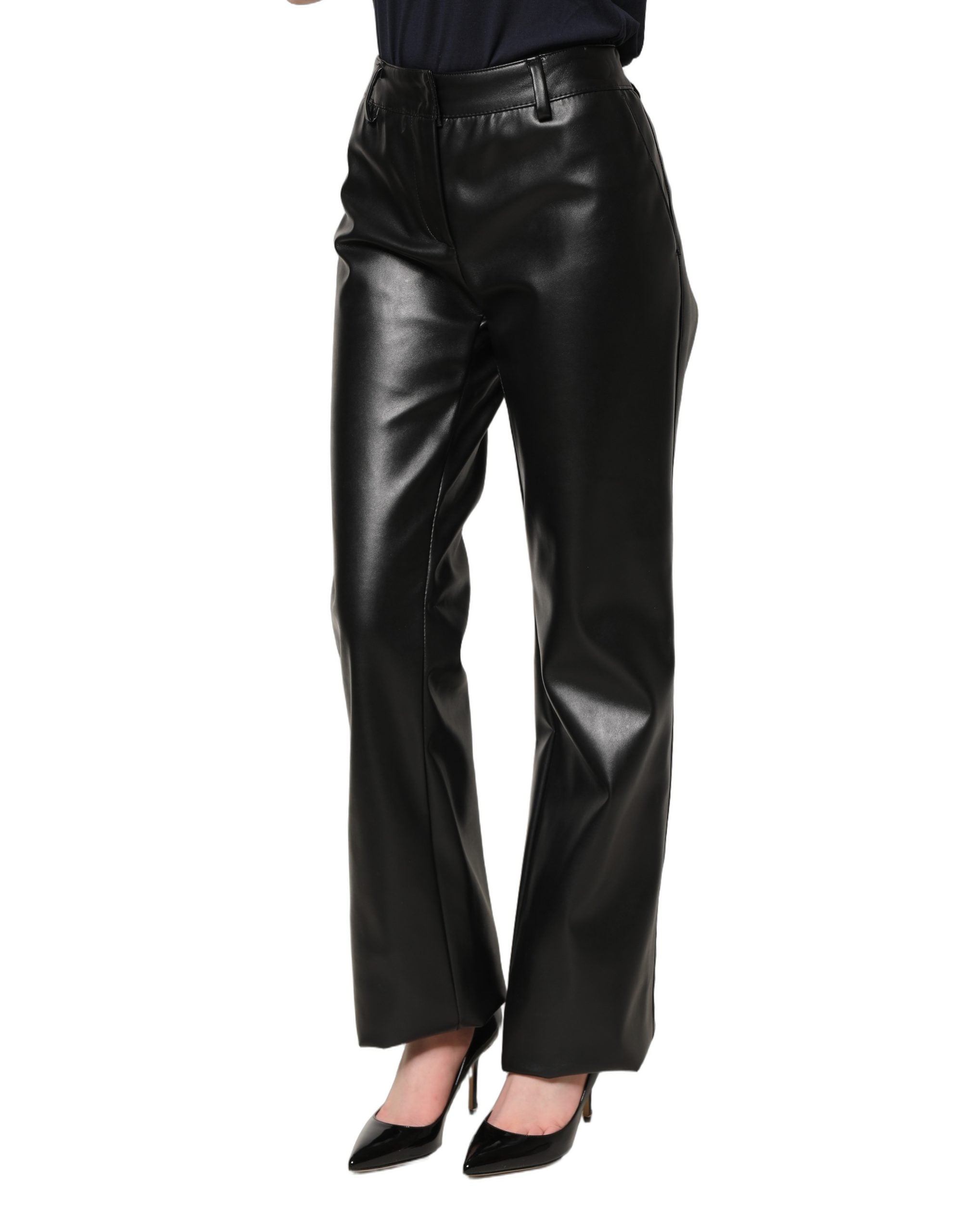 Dolce & Gabbana Schwarze High-Waist-Hose aus PU-Leder
