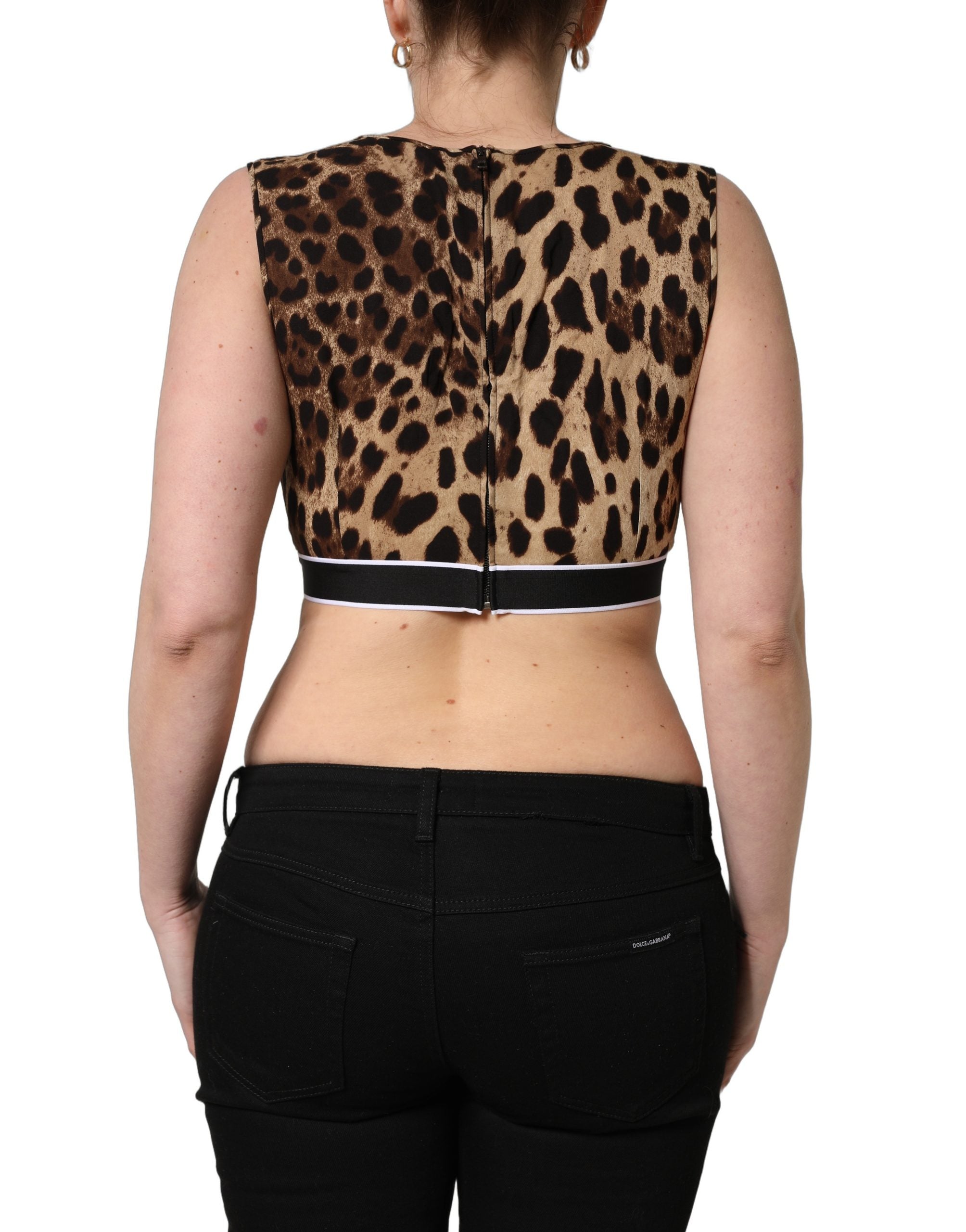Dolce & Gabbana Braunes Crop-Top aus Seide mit Leopardenmuster