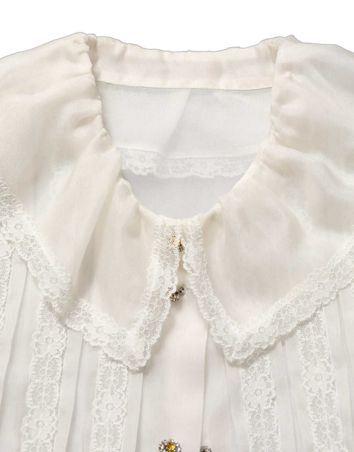 Dolce & Gabbana Weiße Rüschen-Bluse aus transparentem Seiden-Mix mit Knöpfen