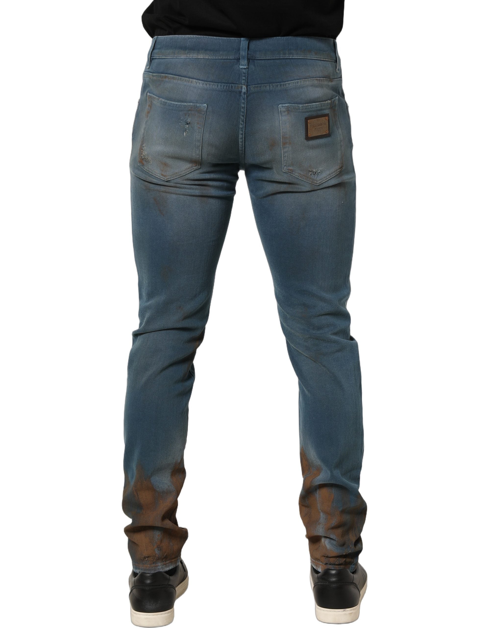 Dolce & Gabbana Blaue Skinny Jeans mit mittlerer Taille und Destroyed-Effekt