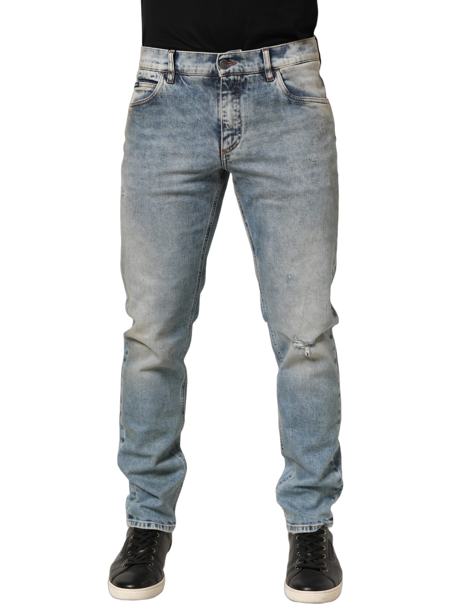 Dolce & Gabbana Blaue gewaschene gerade Herren-Jeans mit mittlerer Taille