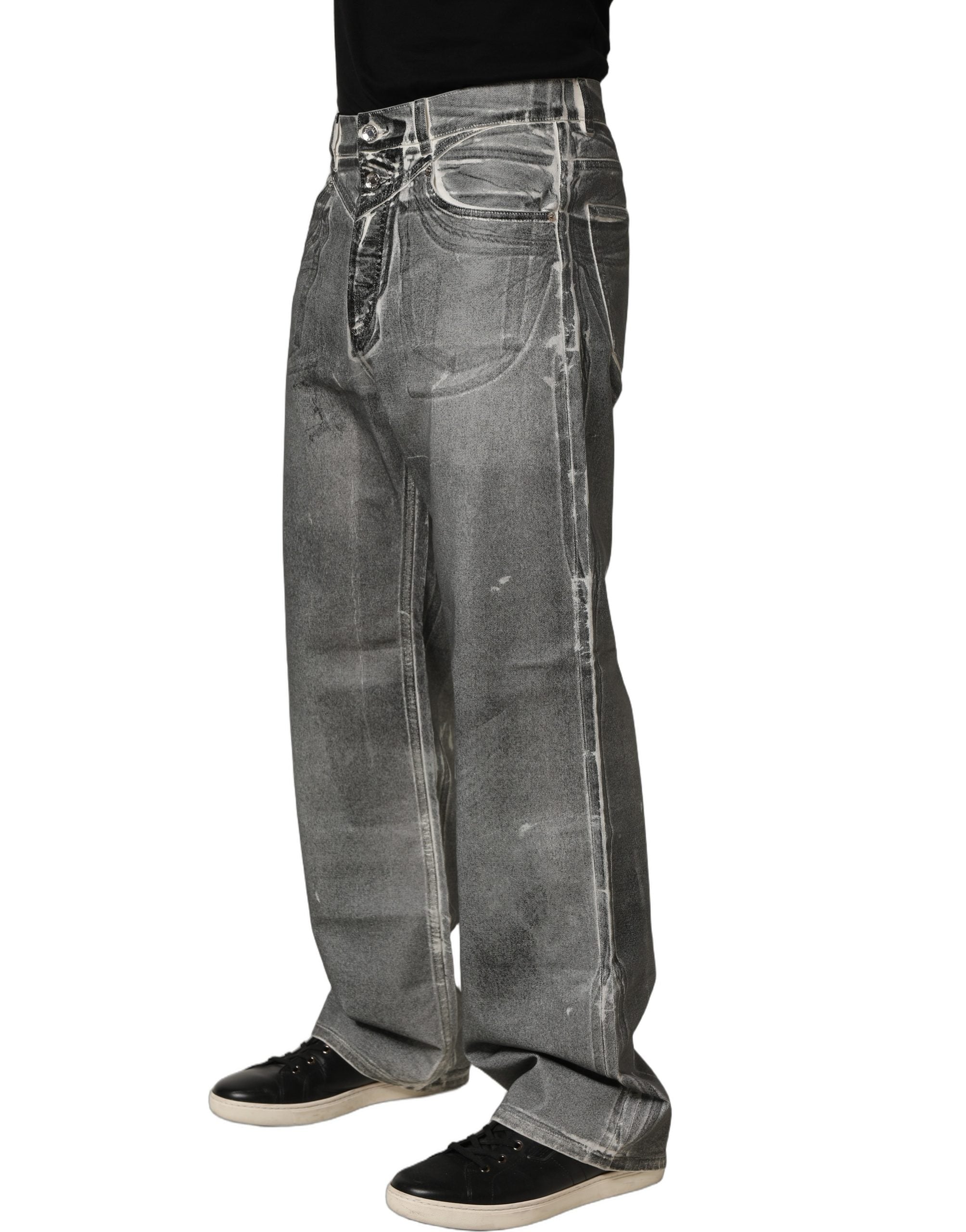 Dolce & Gabbana Graue, gewaschene gerade geschnittene Jeans mit mittlerer Leibhöhe