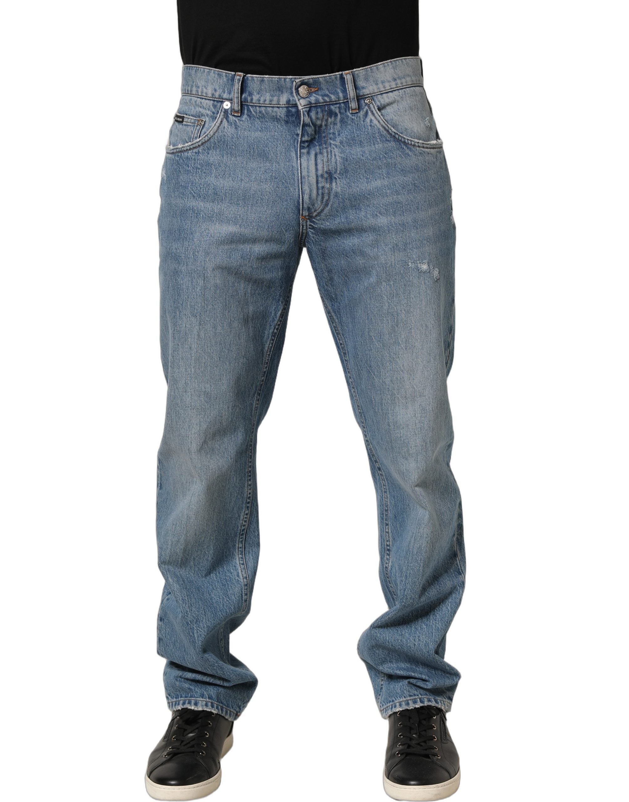 Dolce & Gabbana Hellblaue, gewaschene Mid-Waist Classic Denim Jeans