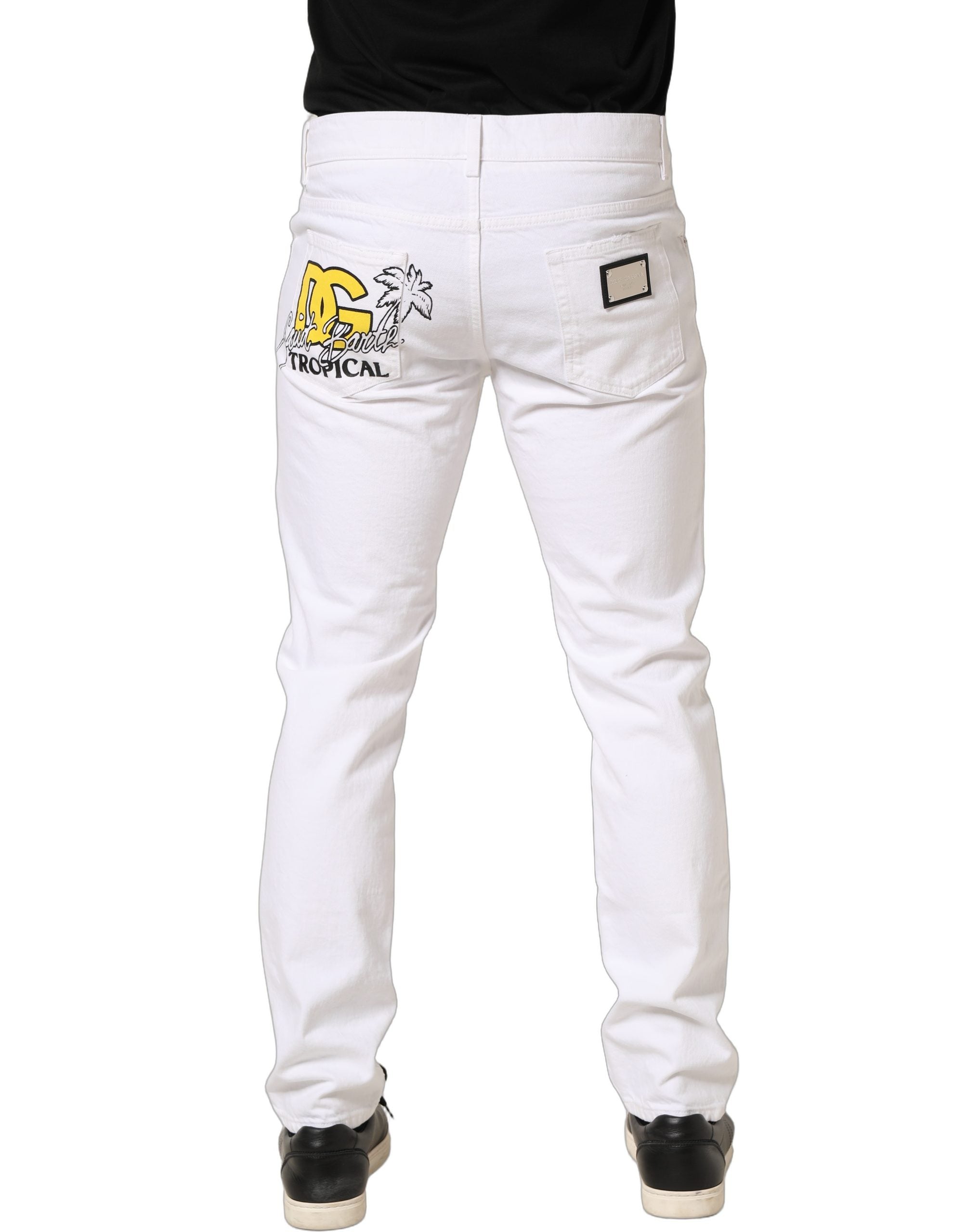 Dolce & Gabbana Weiße Ripped Slim Fit Herren-Jeans aus Baumwolle