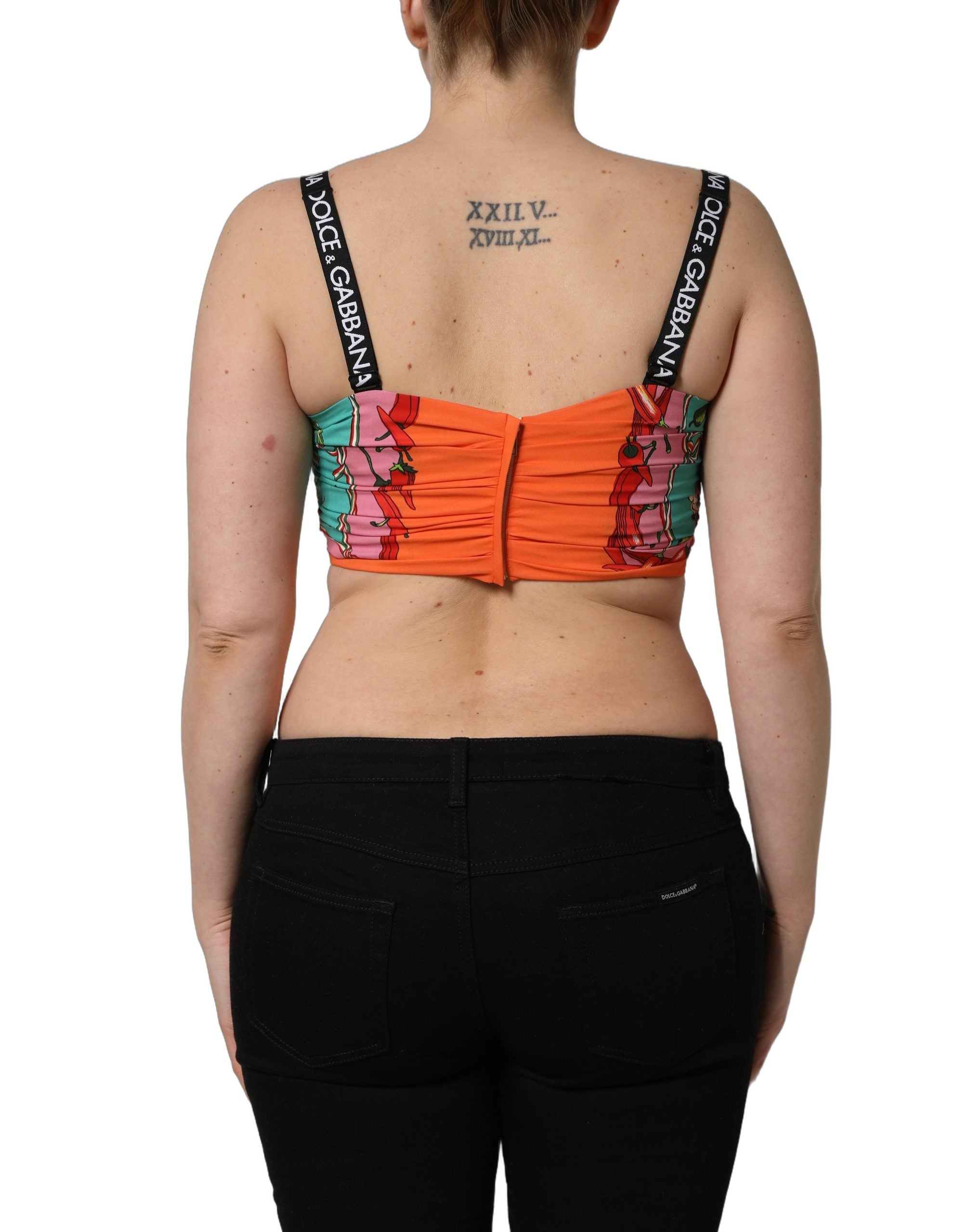 Dolce & Gabbana Türkisfarbener Seiden-Crop-Top mit Gemüseprint