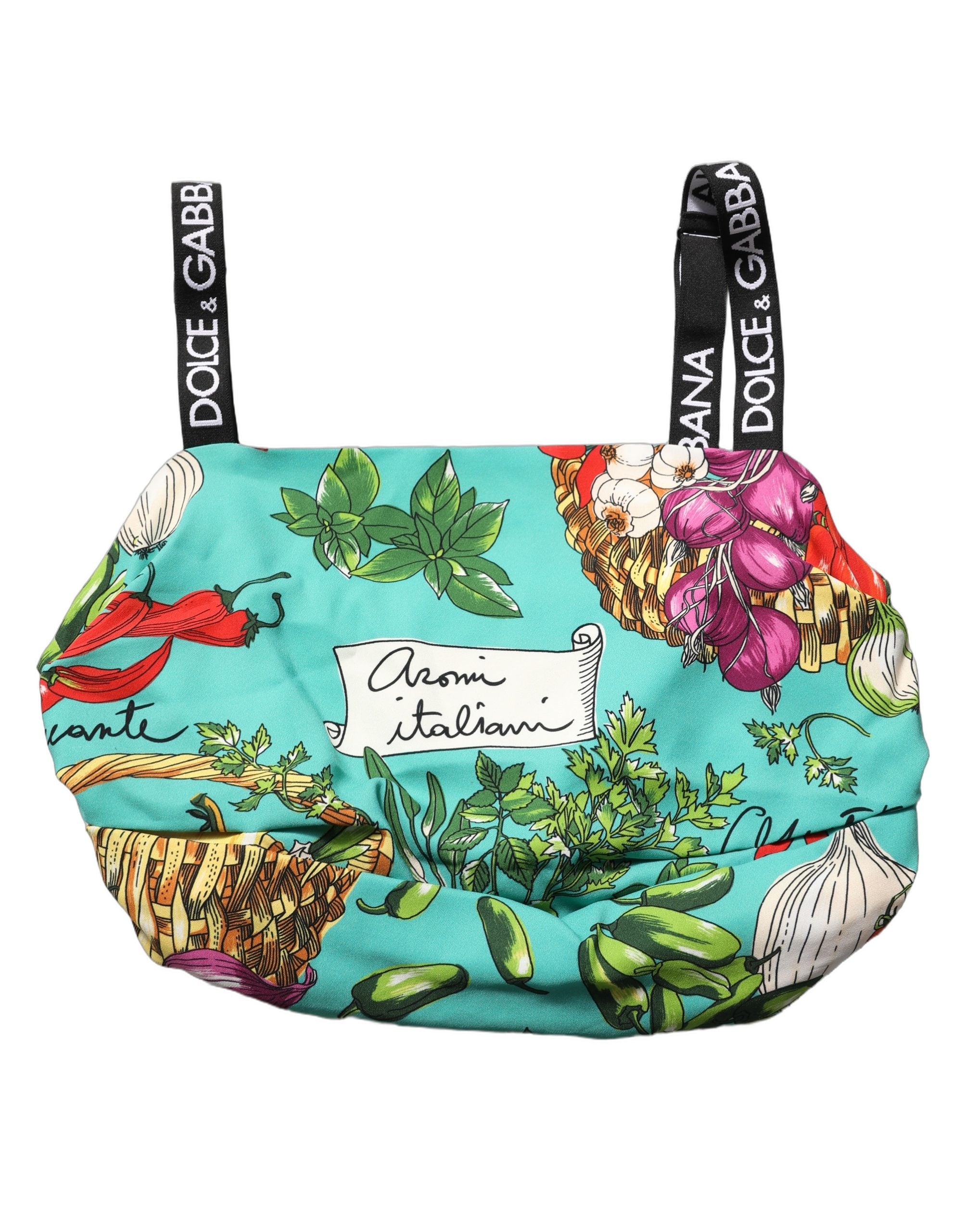 Dolce & Gabbana Türkisfarbener Seiden-Crop-Top mit Gemüseprint