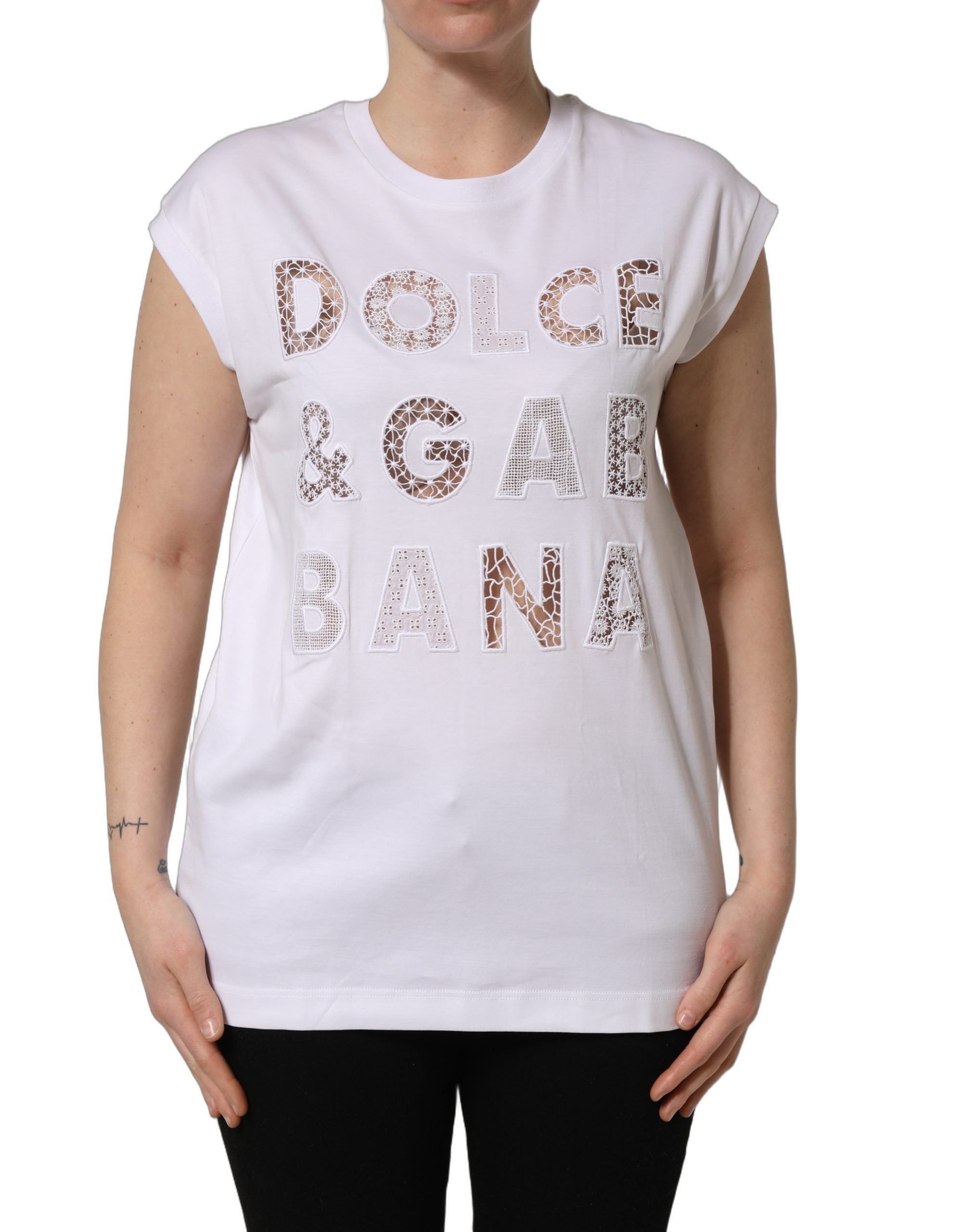 Dolce & Gabbana Weißes Rundhals-T-Shirt ohne Ärmel mit Logo