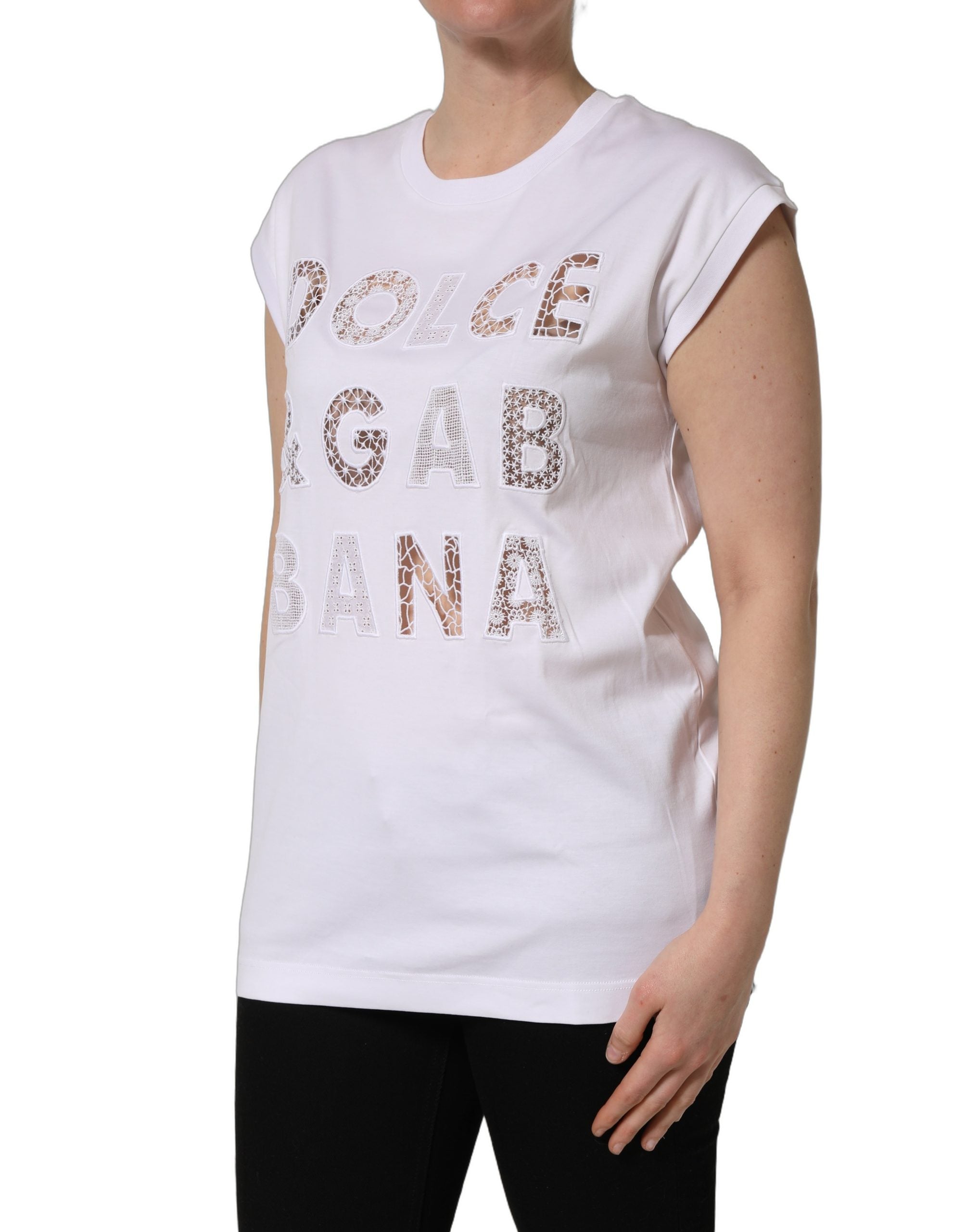 Dolce & Gabbana Weißes Rundhals-T-Shirt ohne Ärmel mit Logo