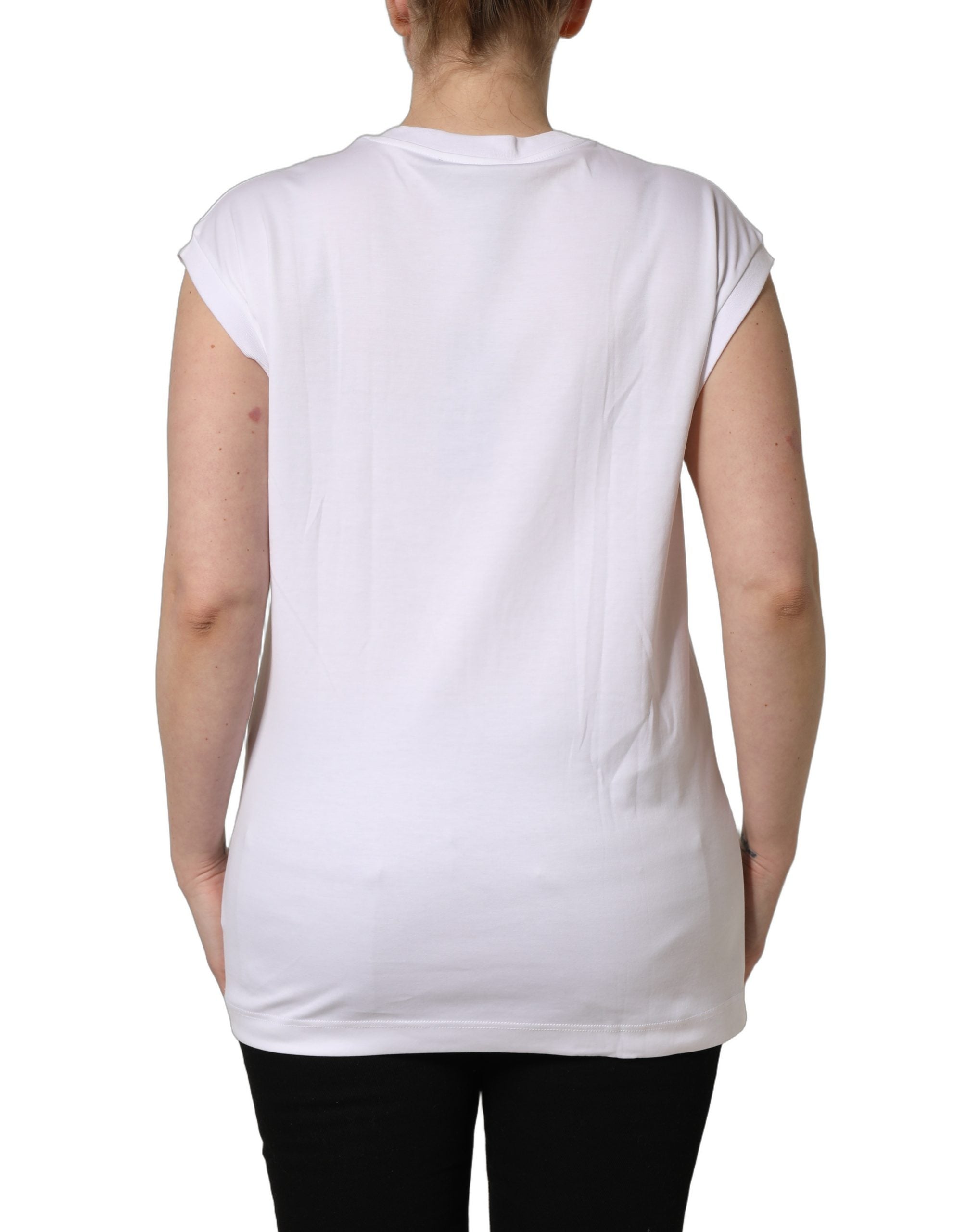 Dolce & Gabbana Weißes Rundhals-T-Shirt ohne Ärmel mit Logo