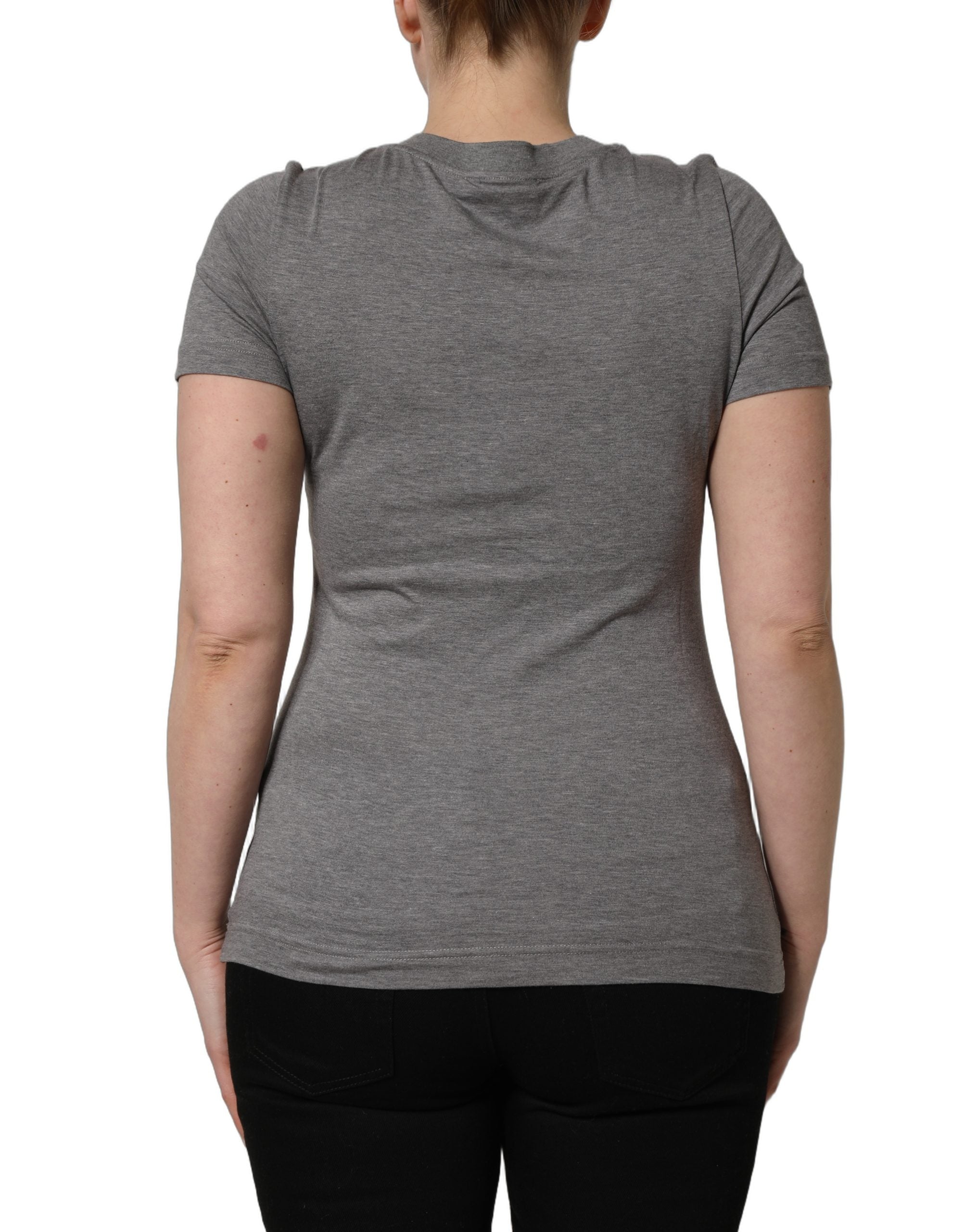 Dolce & Gabbana Graues Kurzarm-T-Shirt mit Logo-Stickerei