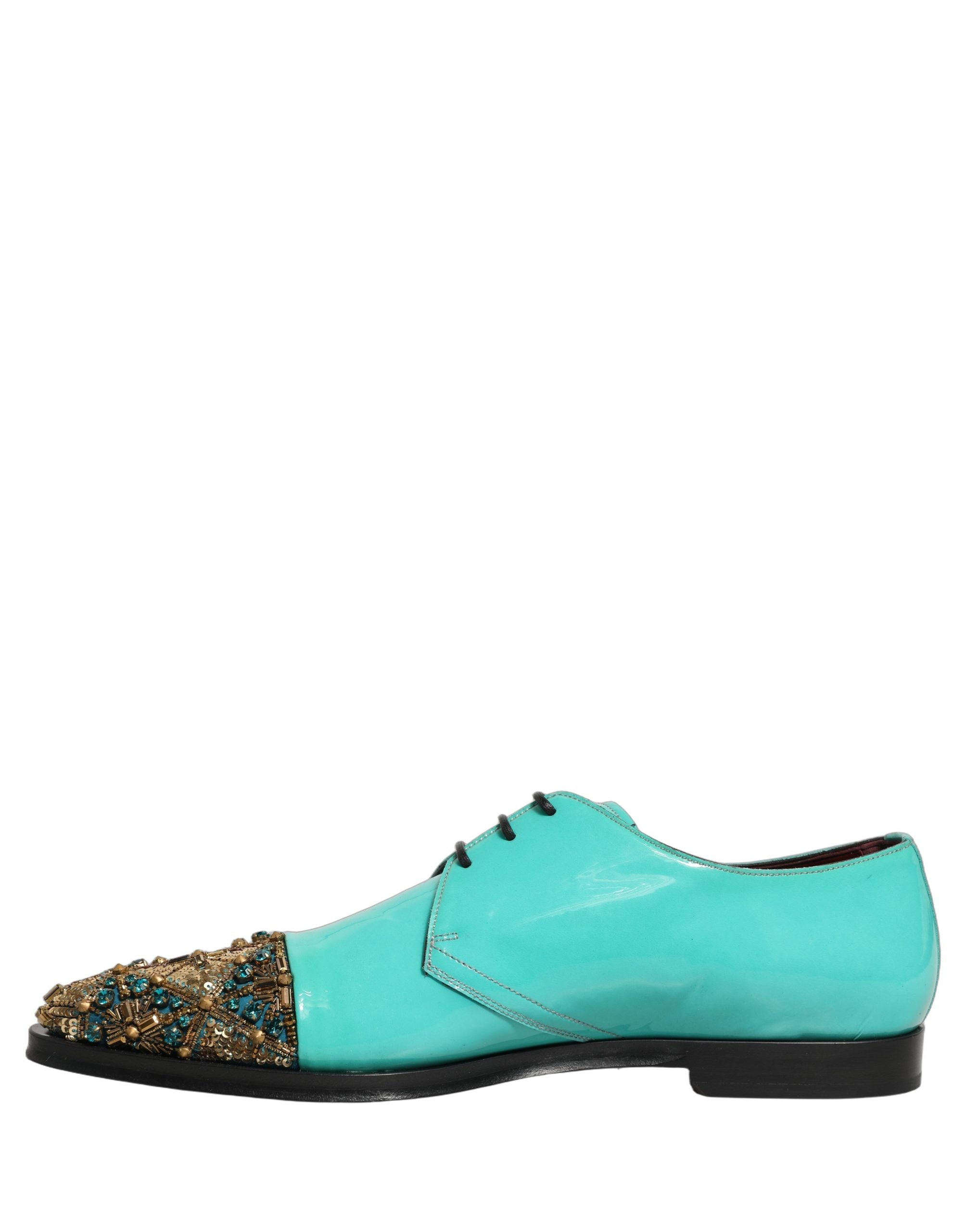Dolce & Gabbana Aqua Blue Verzierte Derby-Abendschuhe