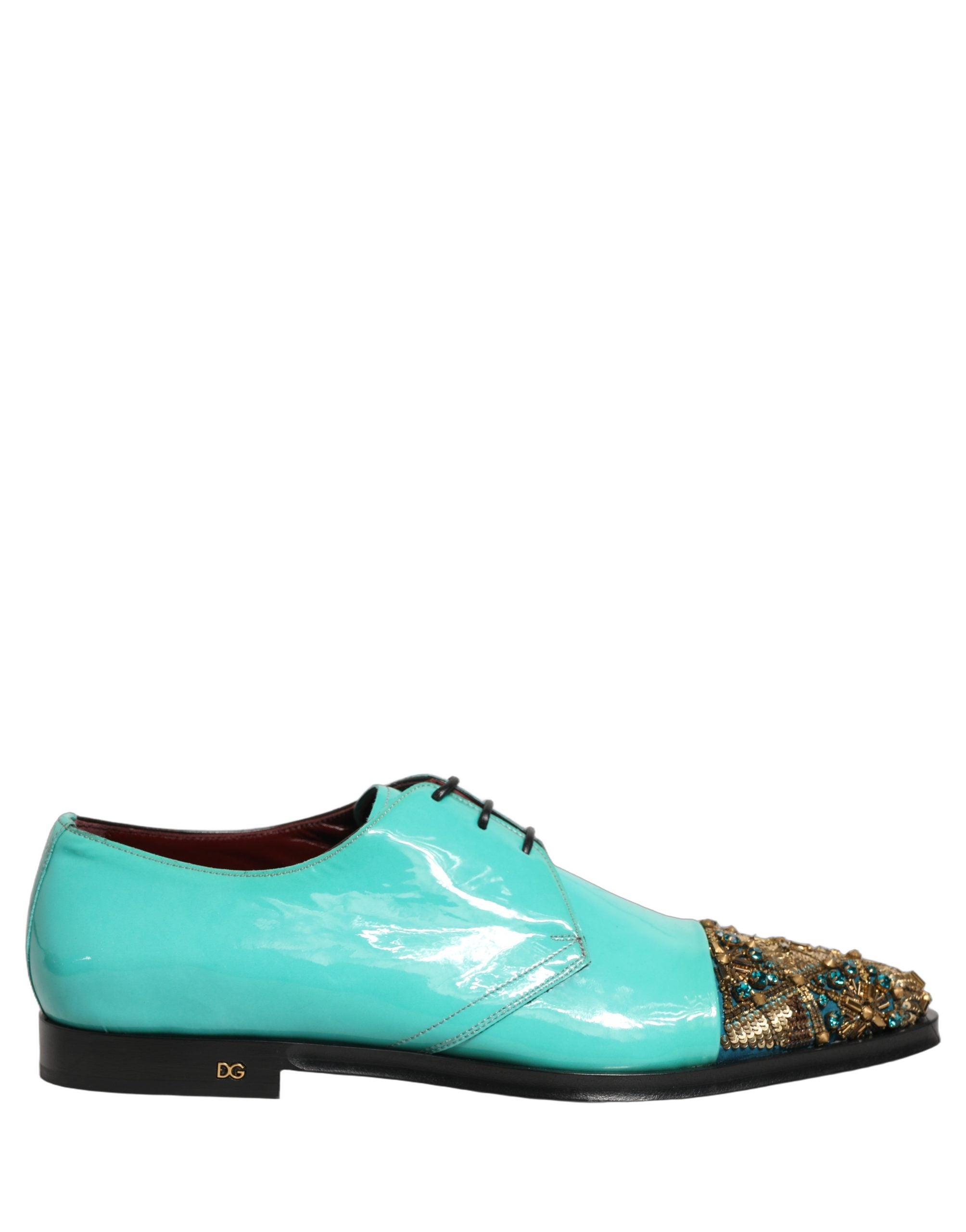 Dolce & Gabbana Aqua Blue Verzierte Derby-Abendschuhe