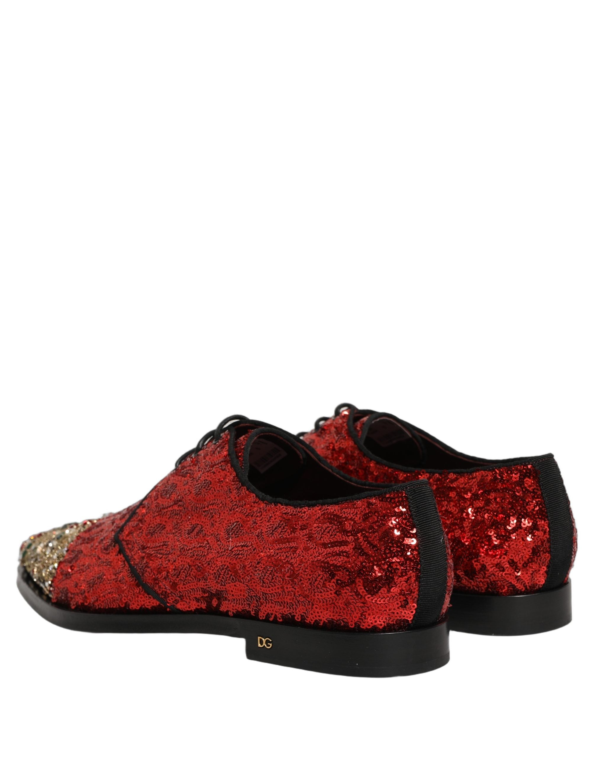 Dolce & Gabbana Herren-Derby-Schuhe mit roten Pailletten-Verzierungen